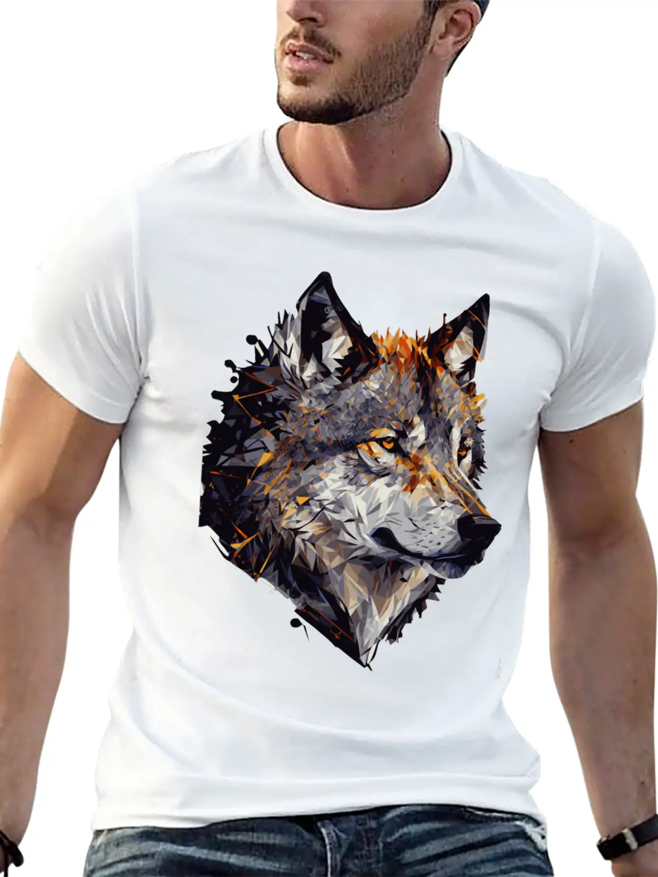 Geometric Wolf Head Abstract Polygonal Unisex Casual T-Shirt – Clean Design For Daily Comfort