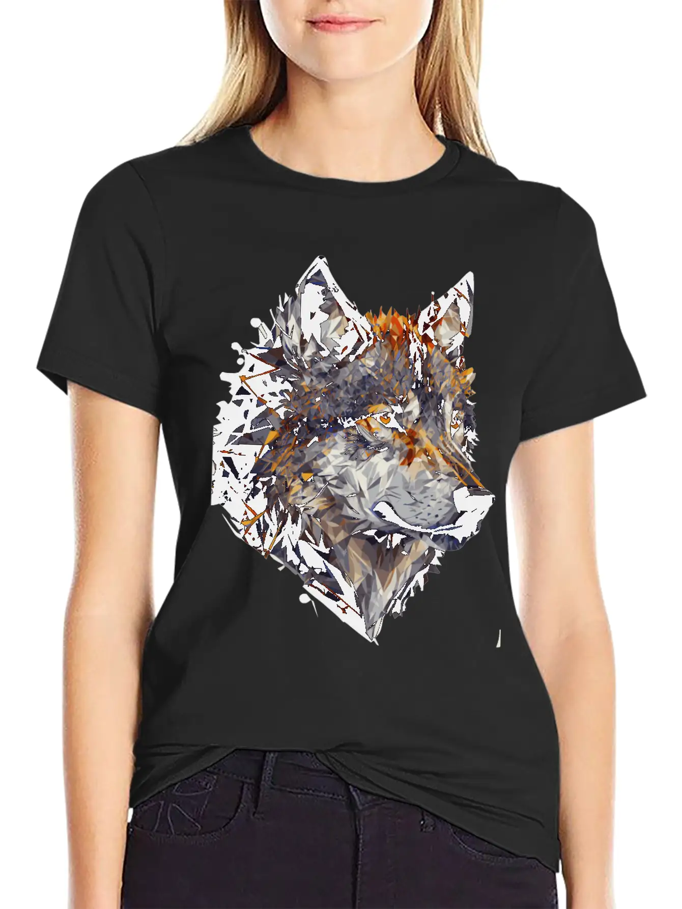 Geometric Wolf Head Abstract Polygonal Unisex Casual T-Shirt – Clean Design For Daily Comfort