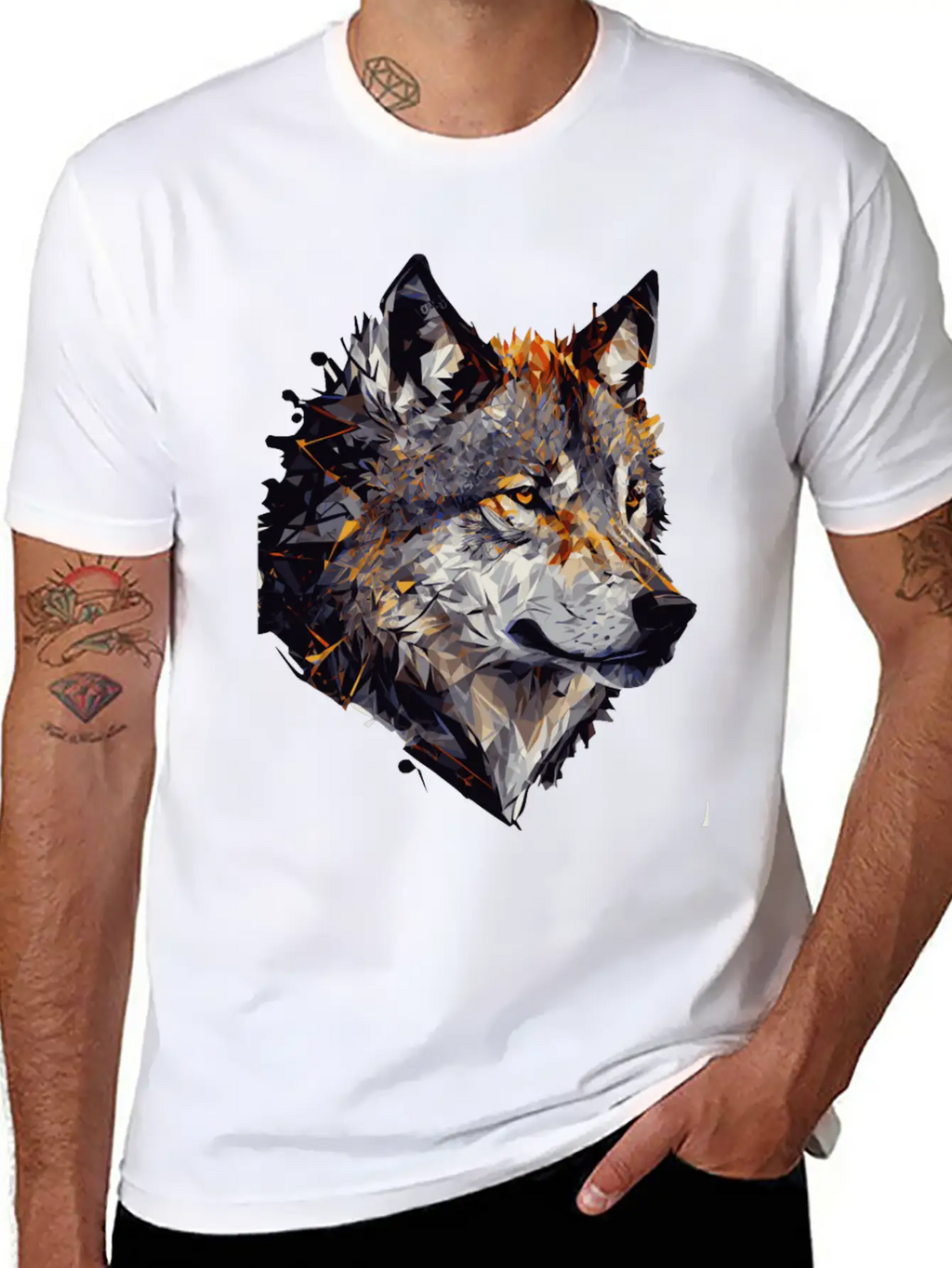 Geometric Wolf Head Abstract Polygonal Unisex Casual T-Shirt – Clean Design For Daily Comfort