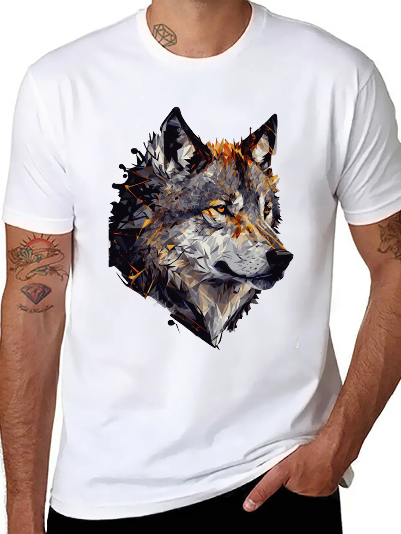 Geometric Wolf Head Abstract Polygonal Unisex Casual T-Shirt – Clean Design For Daily Comfort
