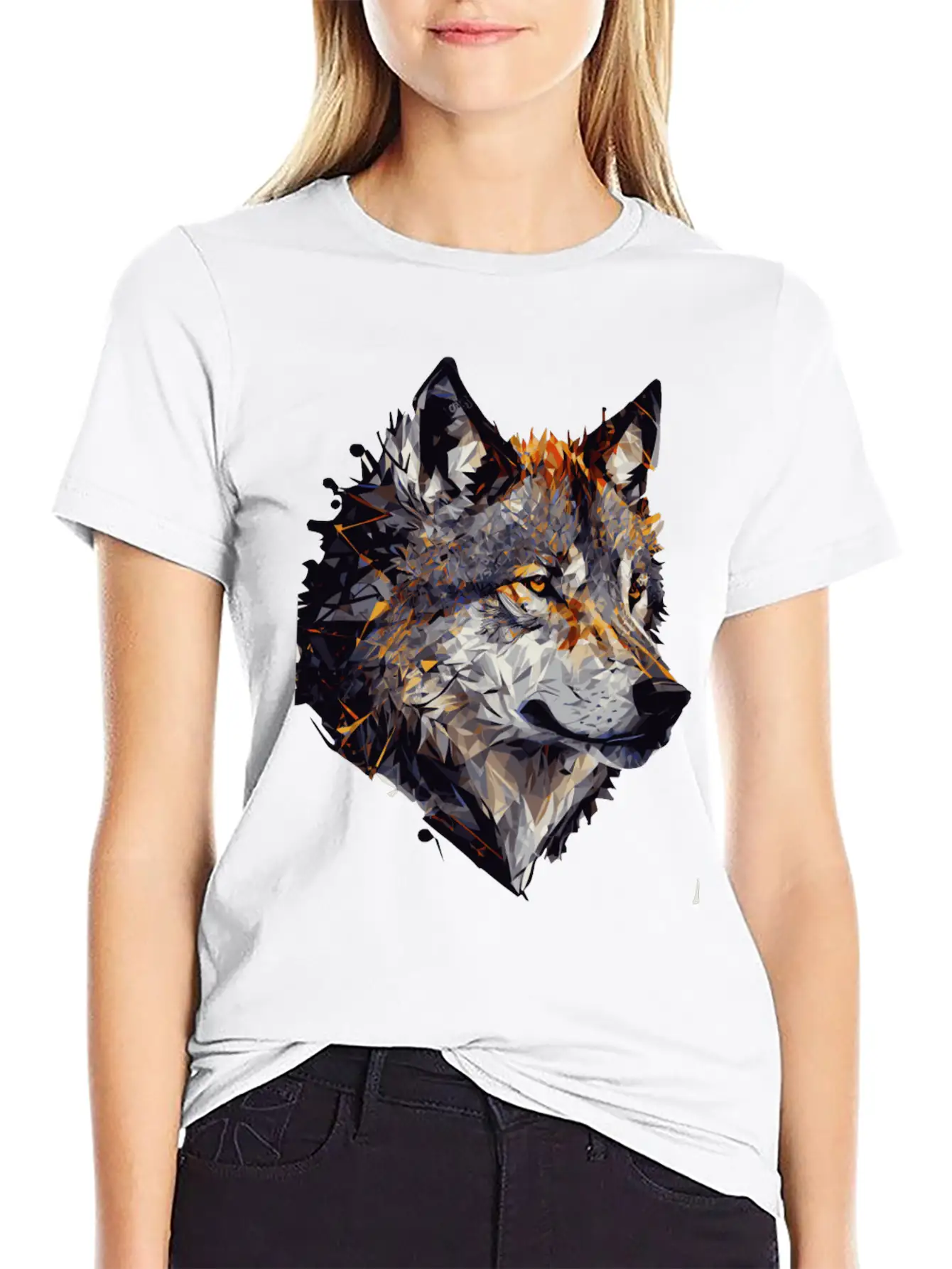 Geometric Wolf Head Abstract Polygonal Unisex Casual T-Shirt – Clean Design For Daily Comfort