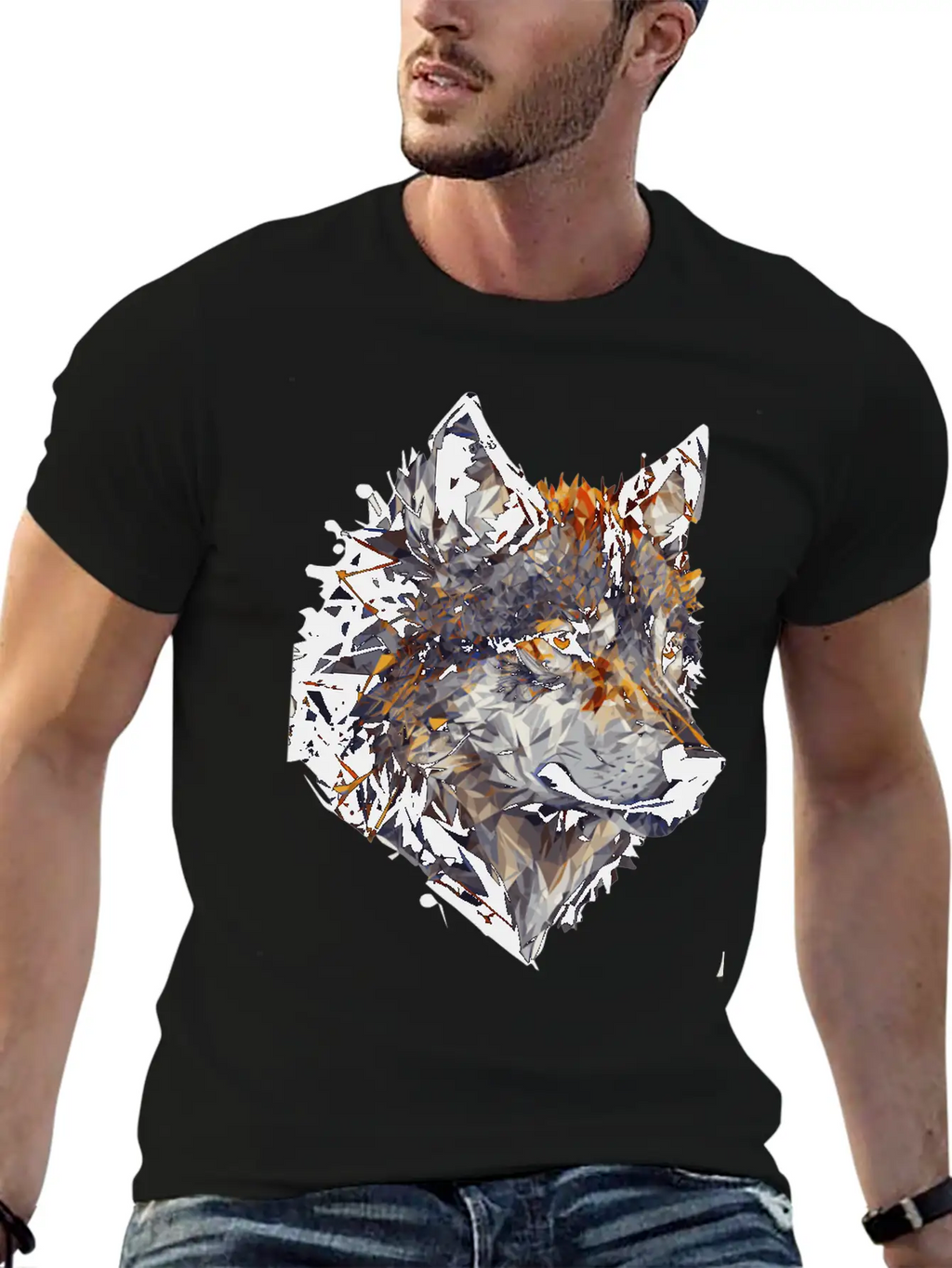 Geometric Wolf Head Abstract Polygonal Unisex Casual T-Shirt – Clean Design For Daily Comfort