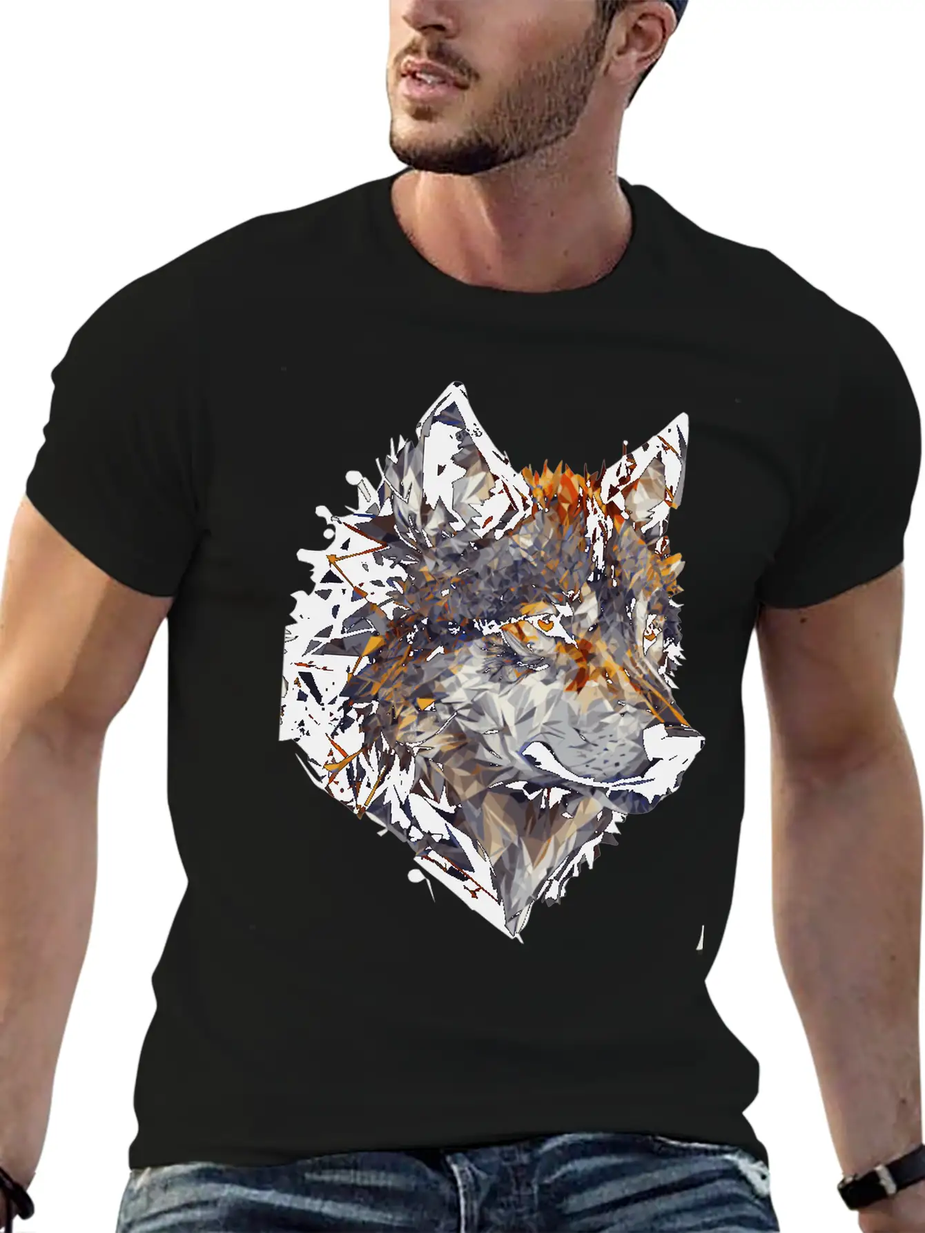 Geometric Wolf Head Abstract Polygonal Unisex Casual T-Shirt – Clean Design For Daily Comfort