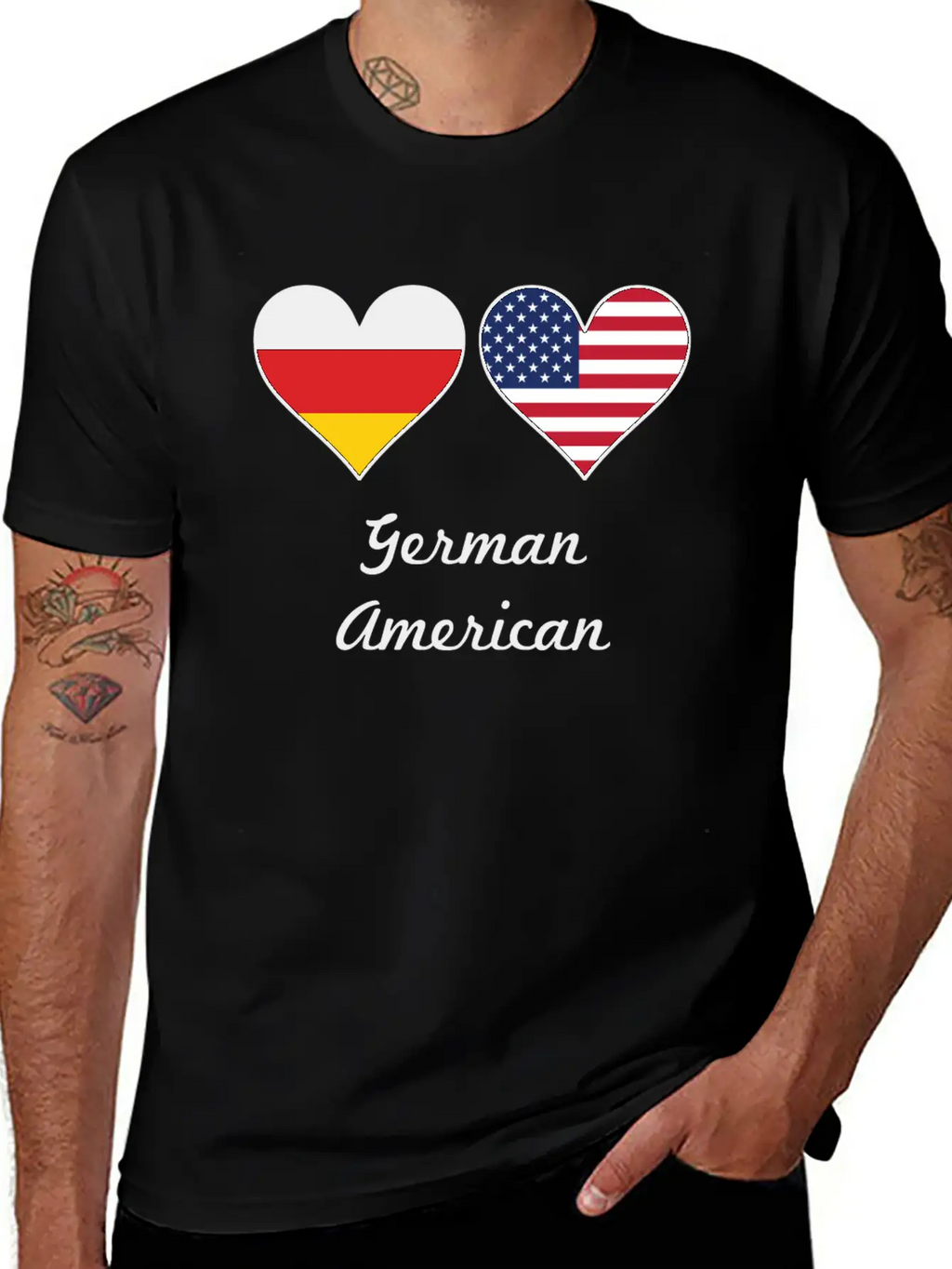 German American Flag Hearts Unisex Short Sleeve Soft Cotton T-Shirt – Casual Everyday Wear