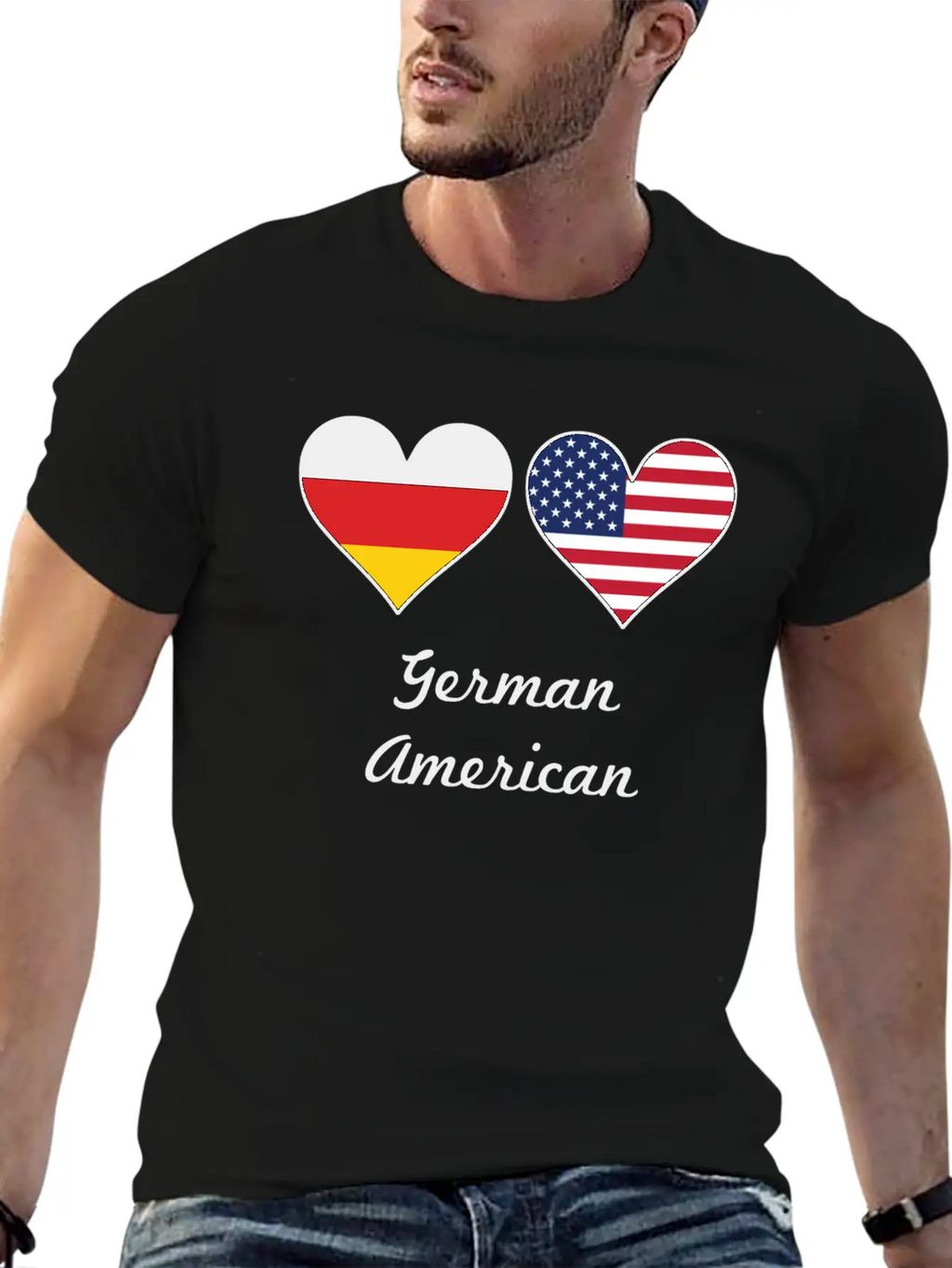 German American Flag Hearts Unisex Short Sleeve Soft Cotton T-Shirt – Casual Everyday Wear