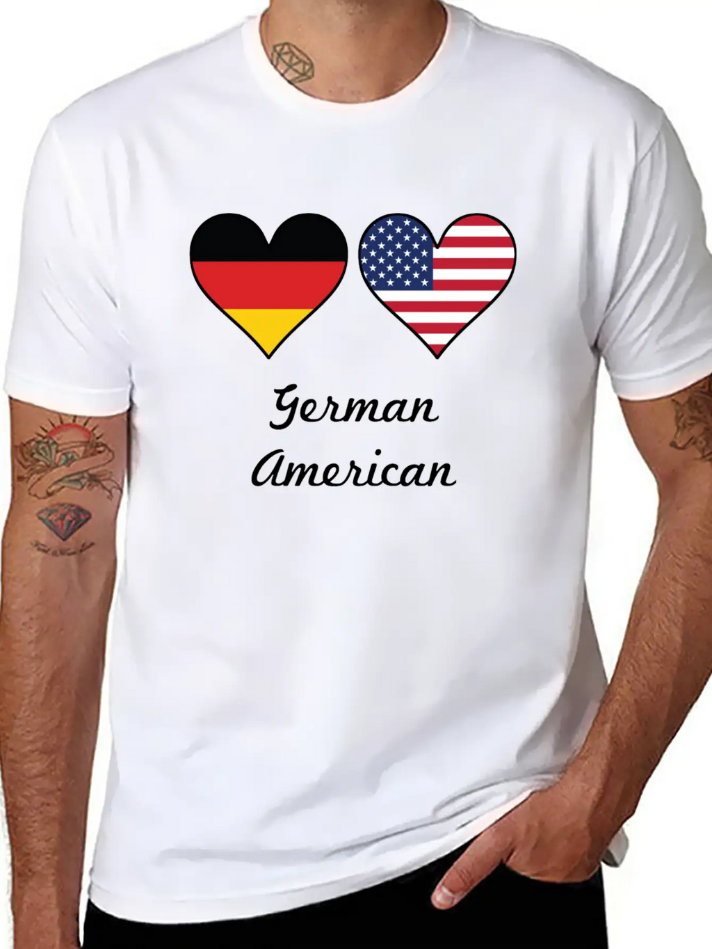 German American Flag Hearts Unisex Short Sleeve Soft Cotton T-Shirt – Casual Everyday Wear