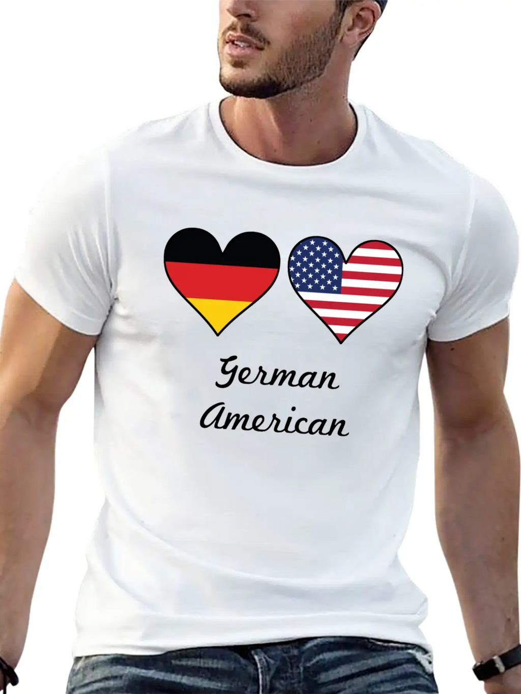 German American Flag Hearts Unisex Short Sleeve Soft Cotton T-Shirt – Casual Everyday Wear