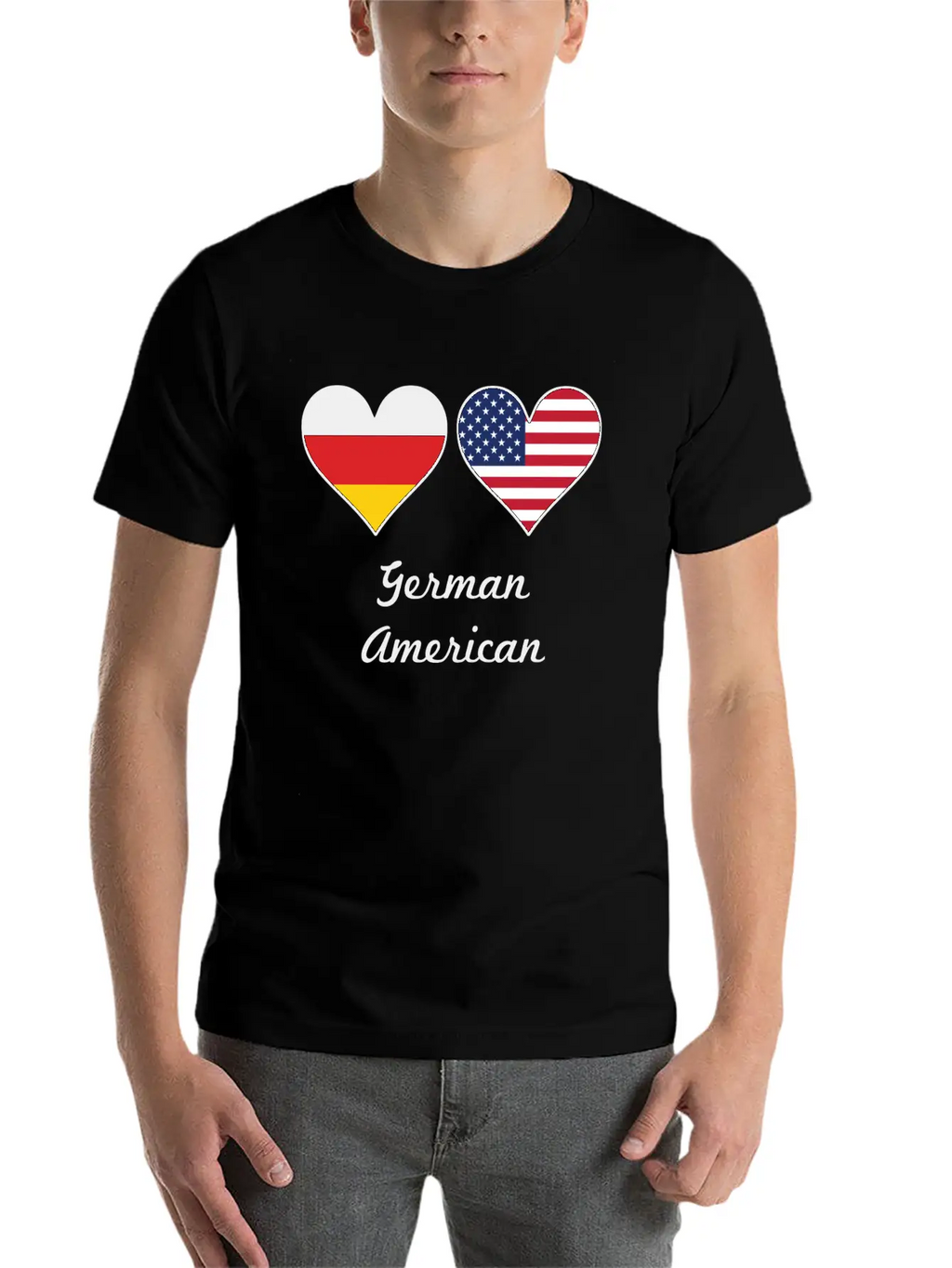 German American Flag Hearts Unisex Short Sleeve Soft Cotton T-Shirt – Casual Everyday Wear
