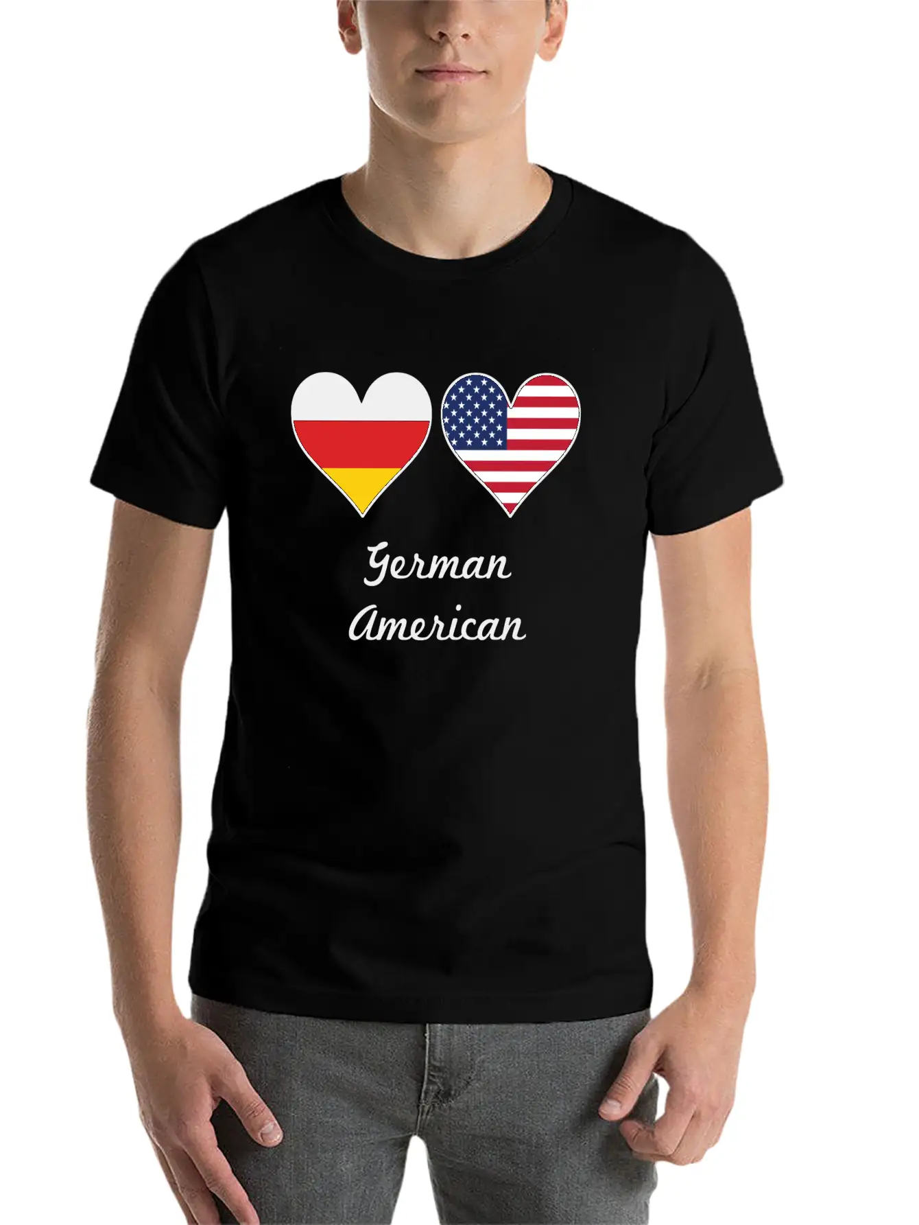 German American Flag Hearts Unisex Short Sleeve Soft Cotton T-Shirt – Casual Everyday Wear