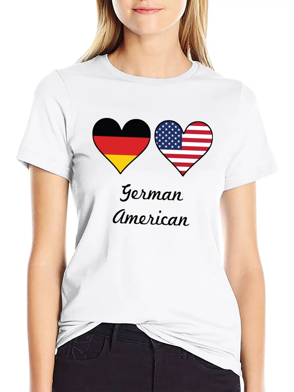 German American Flag Hearts Unisex Short Sleeve Soft Cotton T-Shirt – Casual Everyday Wear