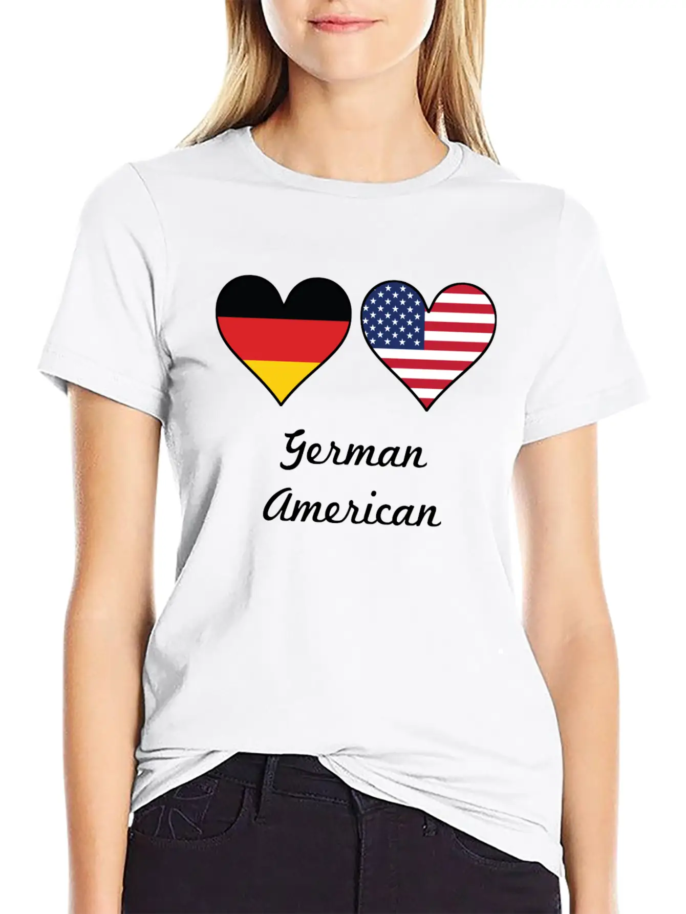German American Flag Hearts Unisex Short Sleeve Soft Cotton T-Shirt – Casual Everyday Wear