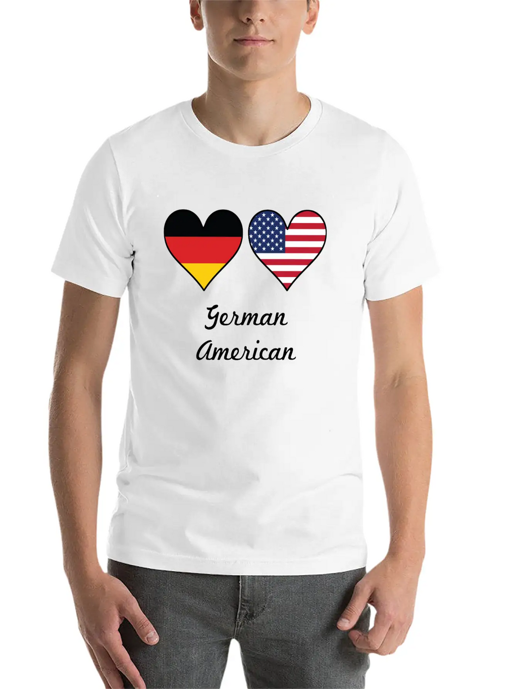 German American Flag Hearts Unisex Short Sleeve Soft Cotton T-Shirt – Casual Everyday Wear