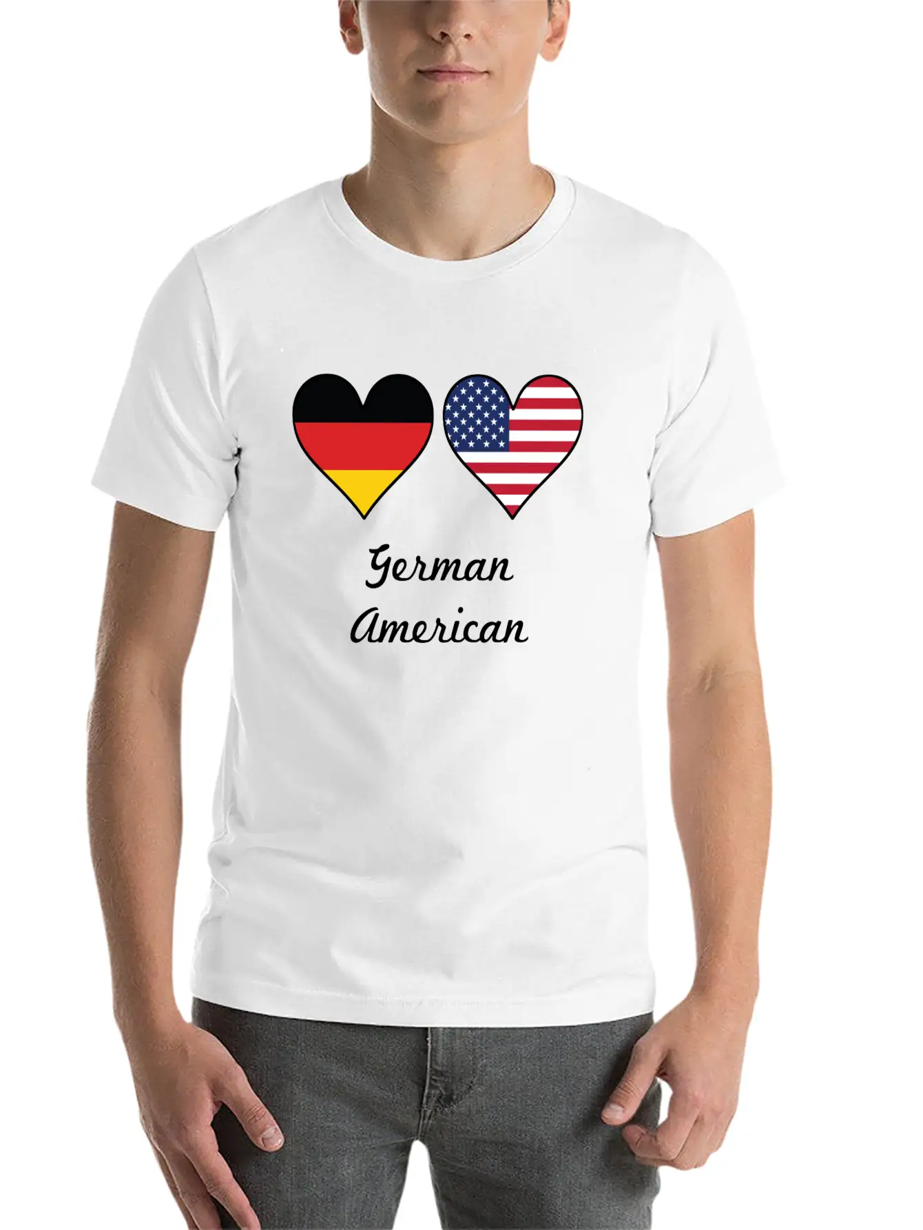 German American Flag Hearts Unisex Short Sleeve Soft Cotton T-Shirt – Casual Everyday Wear