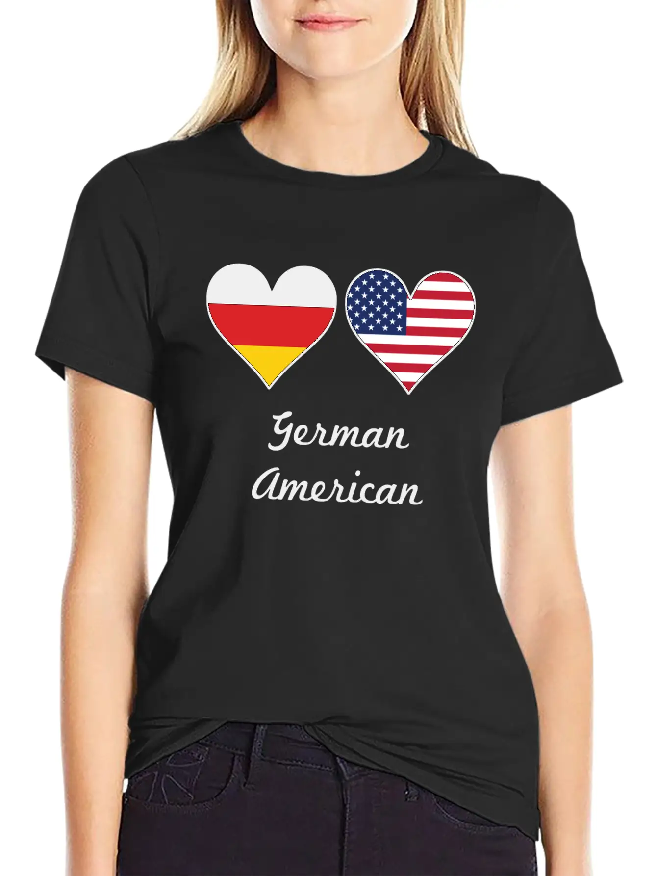 German American Flag Hearts Unisex Short Sleeve Soft Cotton T-Shirt – Casual Everyday Wear