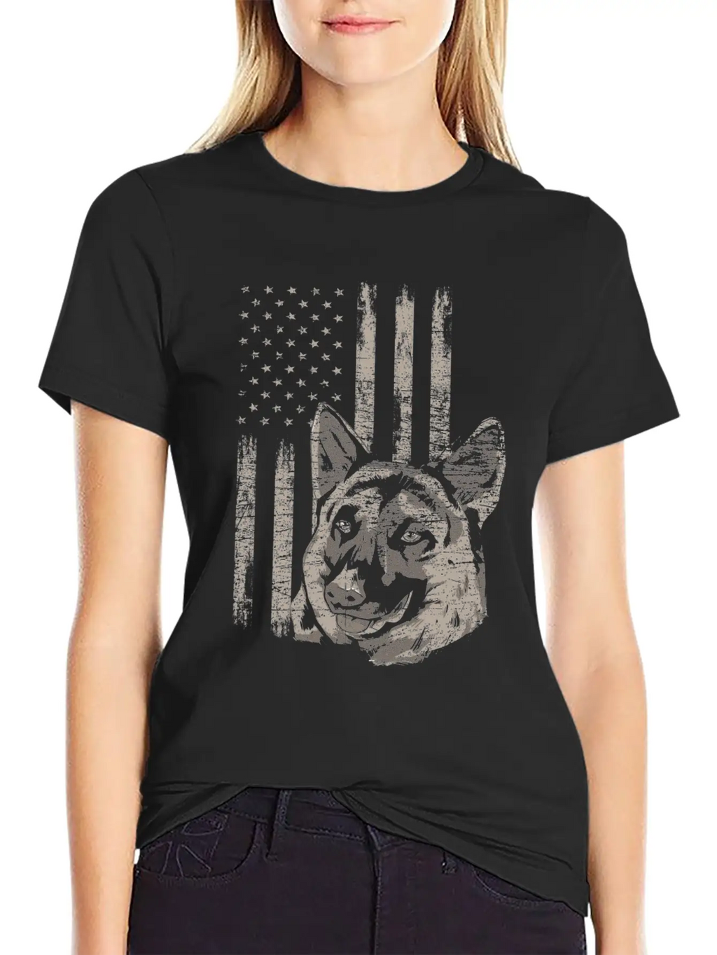 German Shepherd America Flag Gift Breathable Soft Cotton T-Shirt – Timeless Casual Look