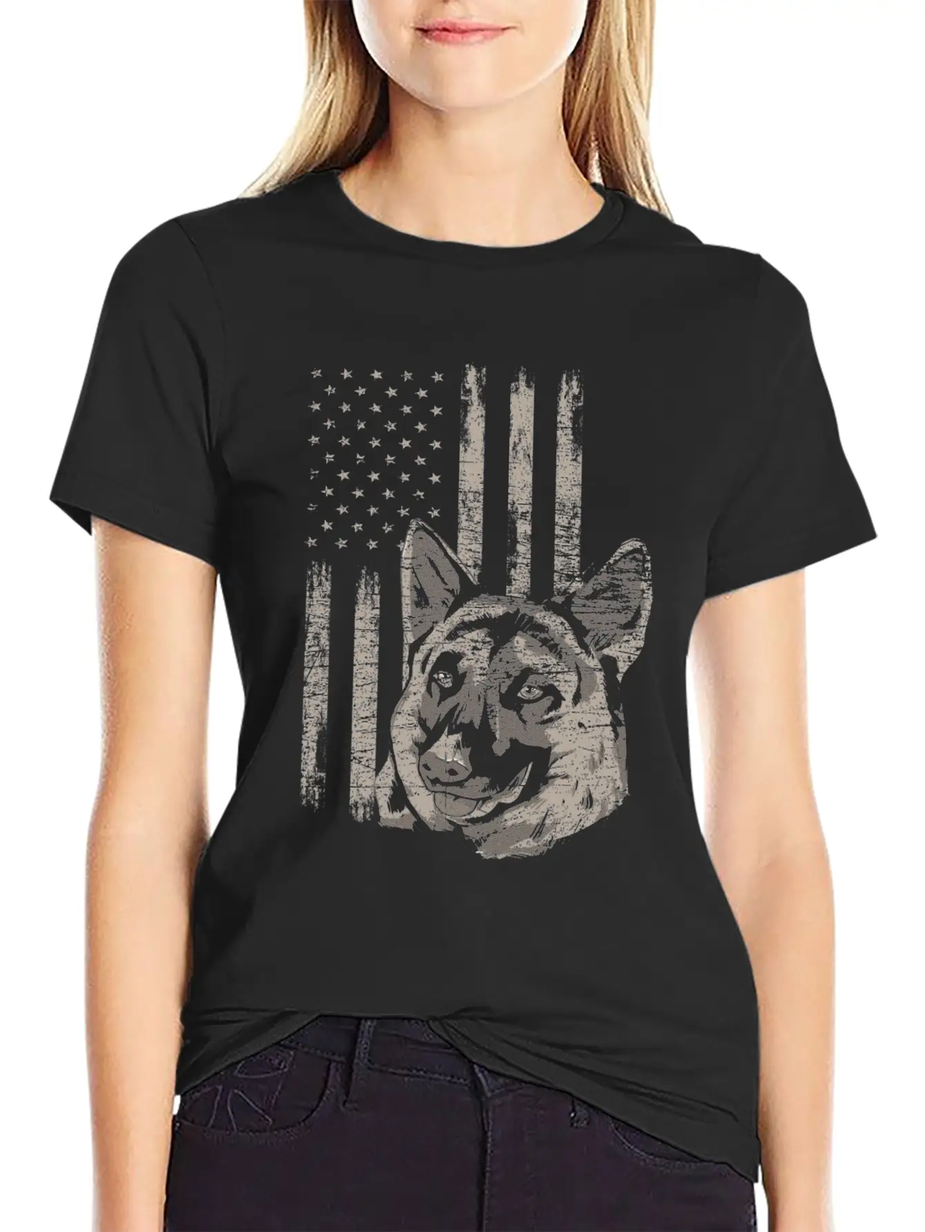 German Shepherd America Flag Gift Breathable Soft Cotton T-Shirt – Timeless Casual Look
