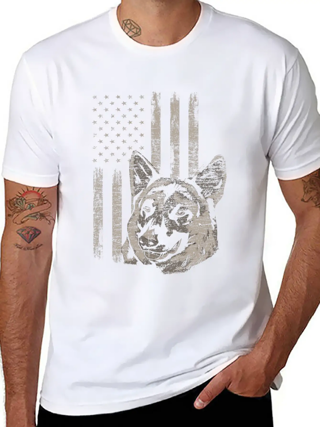 German Shepherd America Flag Gift Breathable Soft Cotton T-Shirt – Timeless Casual Look