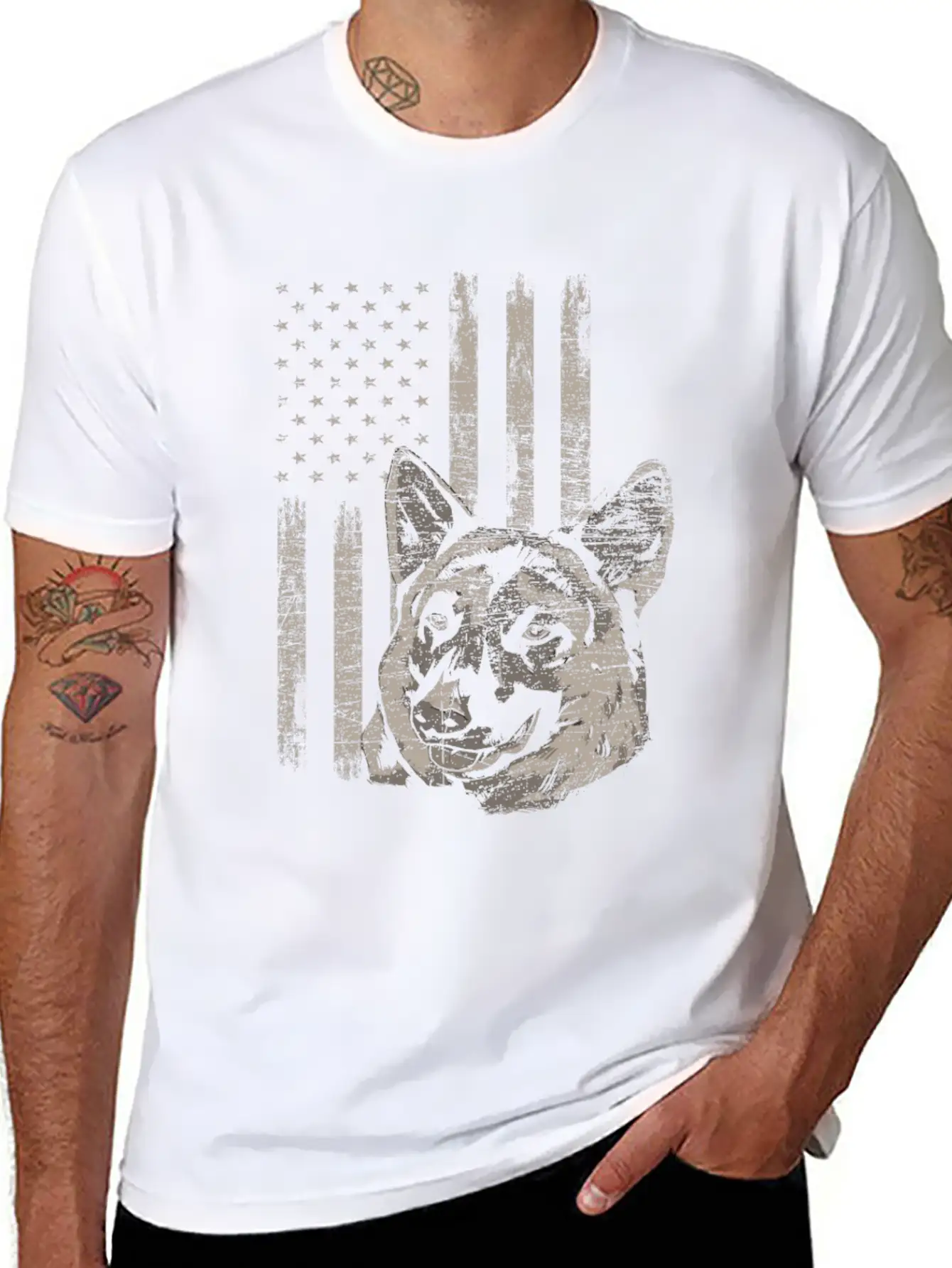 German Shepherd America Flag Gift Breathable Soft Cotton T-Shirt – Timeless Casual Look