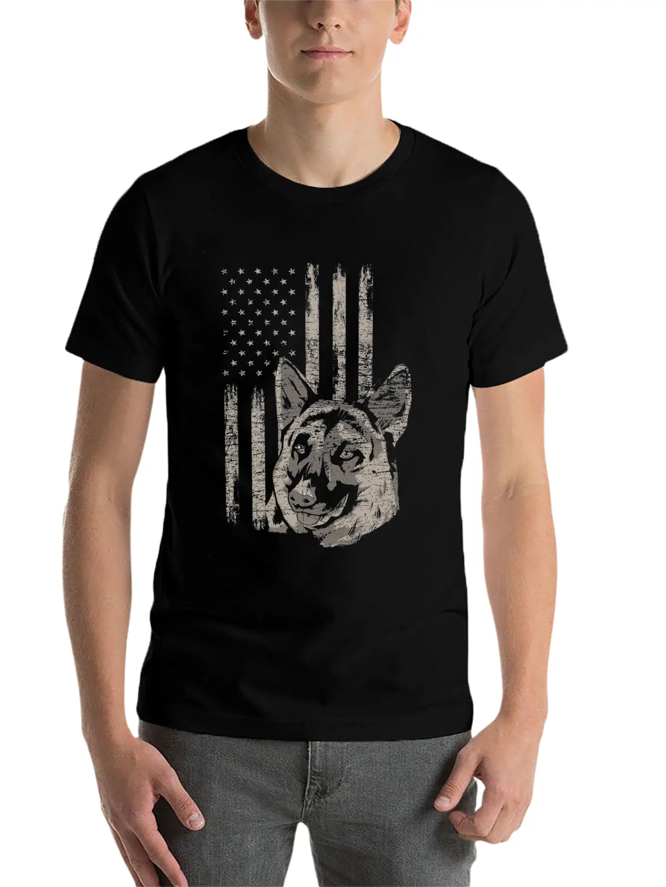 German Shepherd America Flag Gift Breathable Soft Cotton T-Shirt – Timeless Casual Look