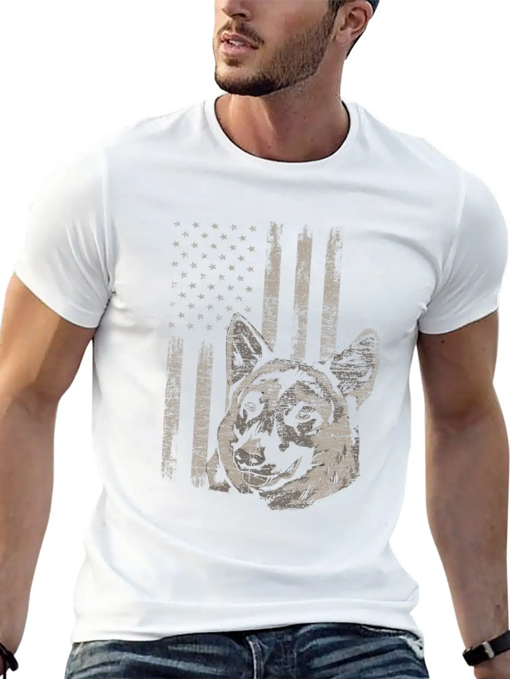 German Shepherd America Flag Gift Breathable Soft Cotton T-Shirt – Timeless Casual Look