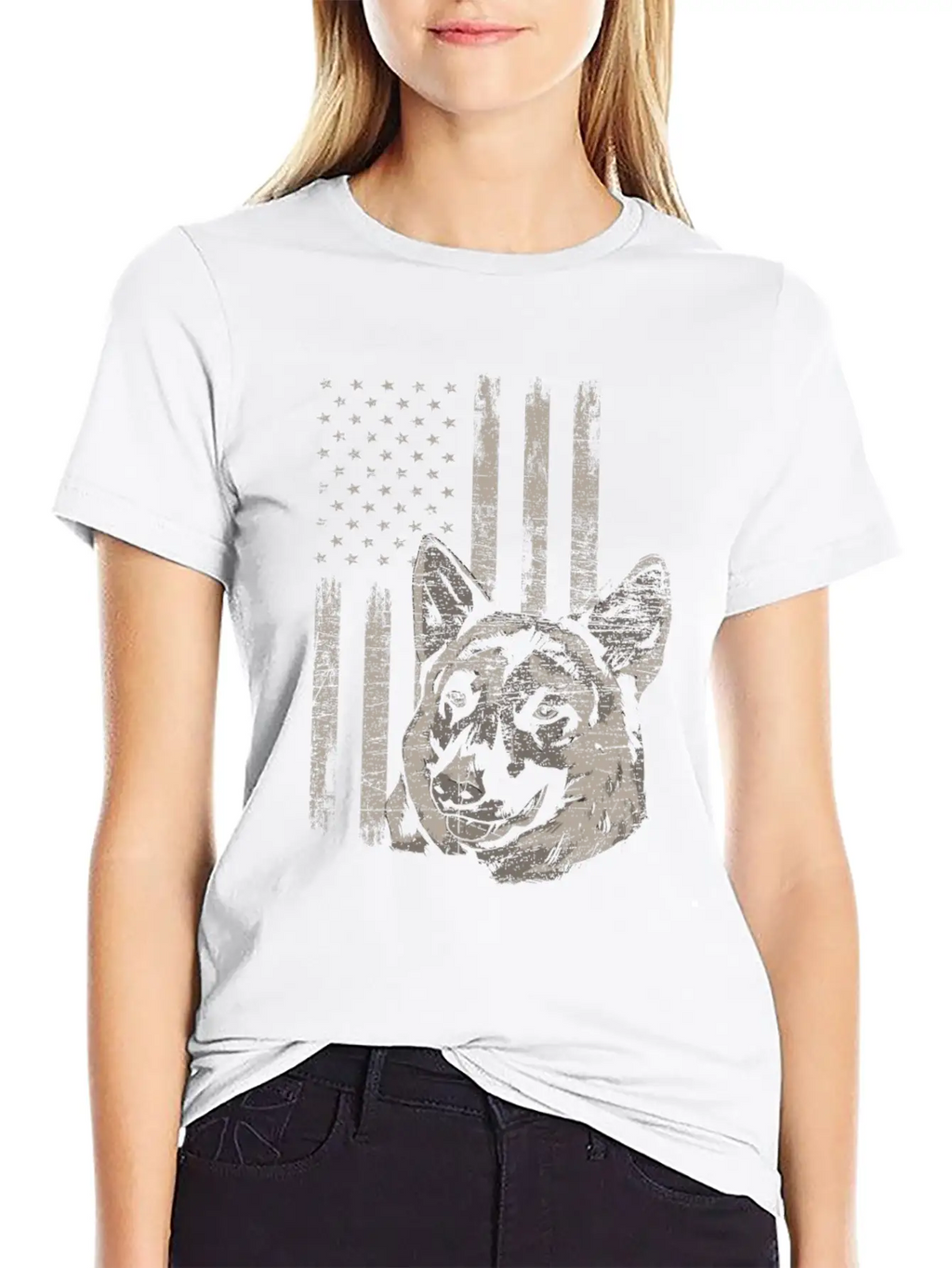German Shepherd America Flag Gift Breathable Soft Cotton T-Shirt – Timeless Casual Look
