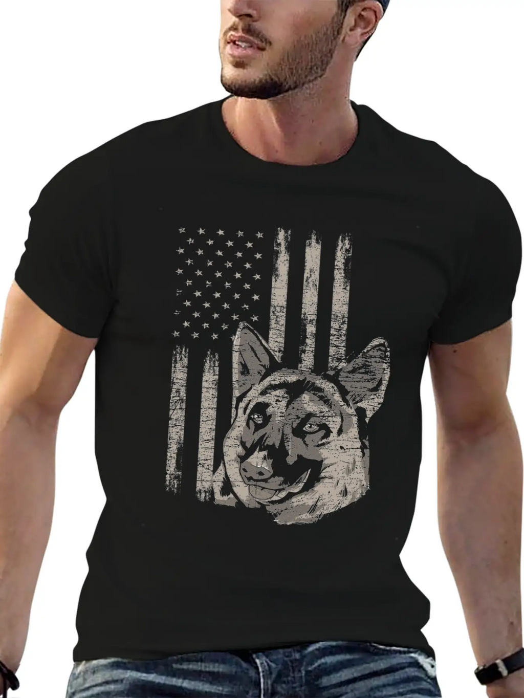 German Shepherd America Flag Gift Breathable Soft Cotton T-Shirt – Timeless Casual Look