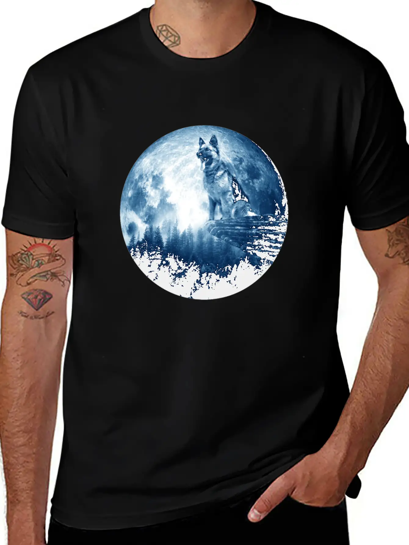 German Shepherd Dog Moon Dog Mom Dad Women Men Dog Stylish Everyday T-Shirt – Unisex Basic Cotton Tee