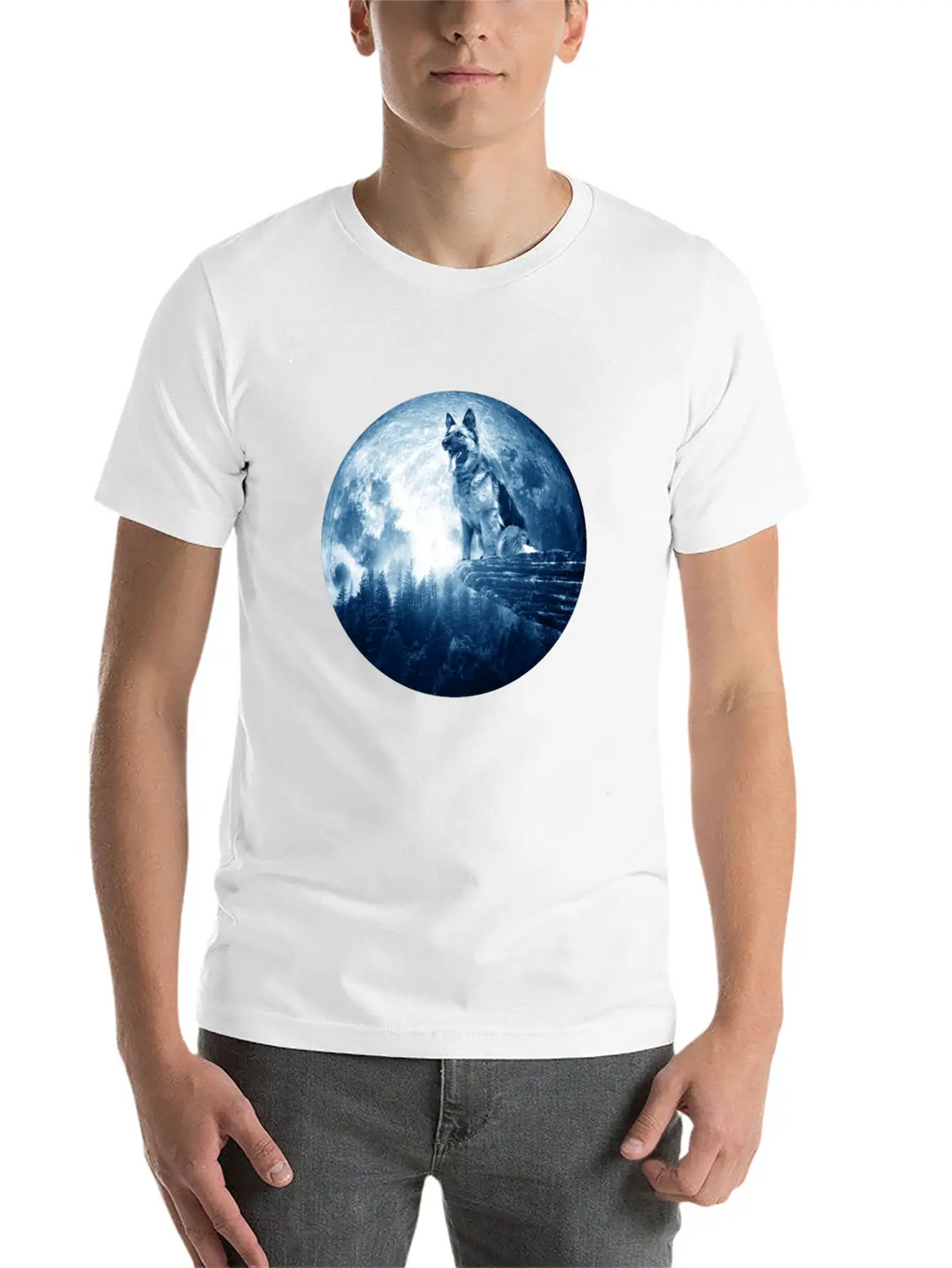German Shepherd Dog Moon Dog Mom Dad Women Men Dog Stylish Everyday T-Shirt – Unisex Basic Cotton Tee
