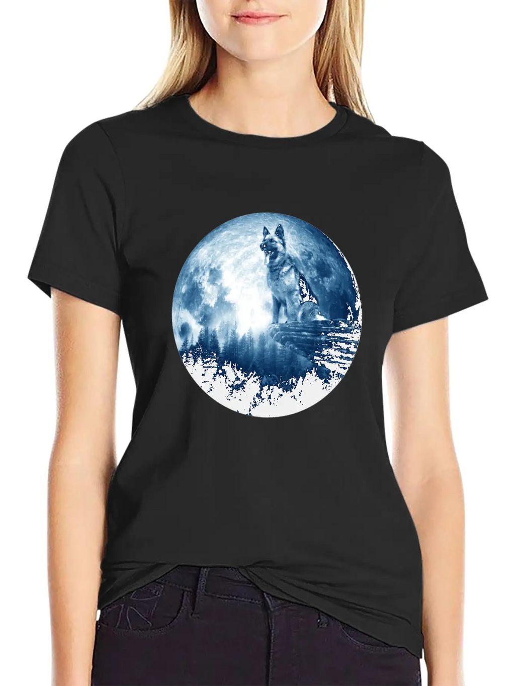 German Shepherd Dog Moon Dog Mom Dad Women Men Dog Stylish Everyday T-Shirt – Unisex Basic Cotton Tee