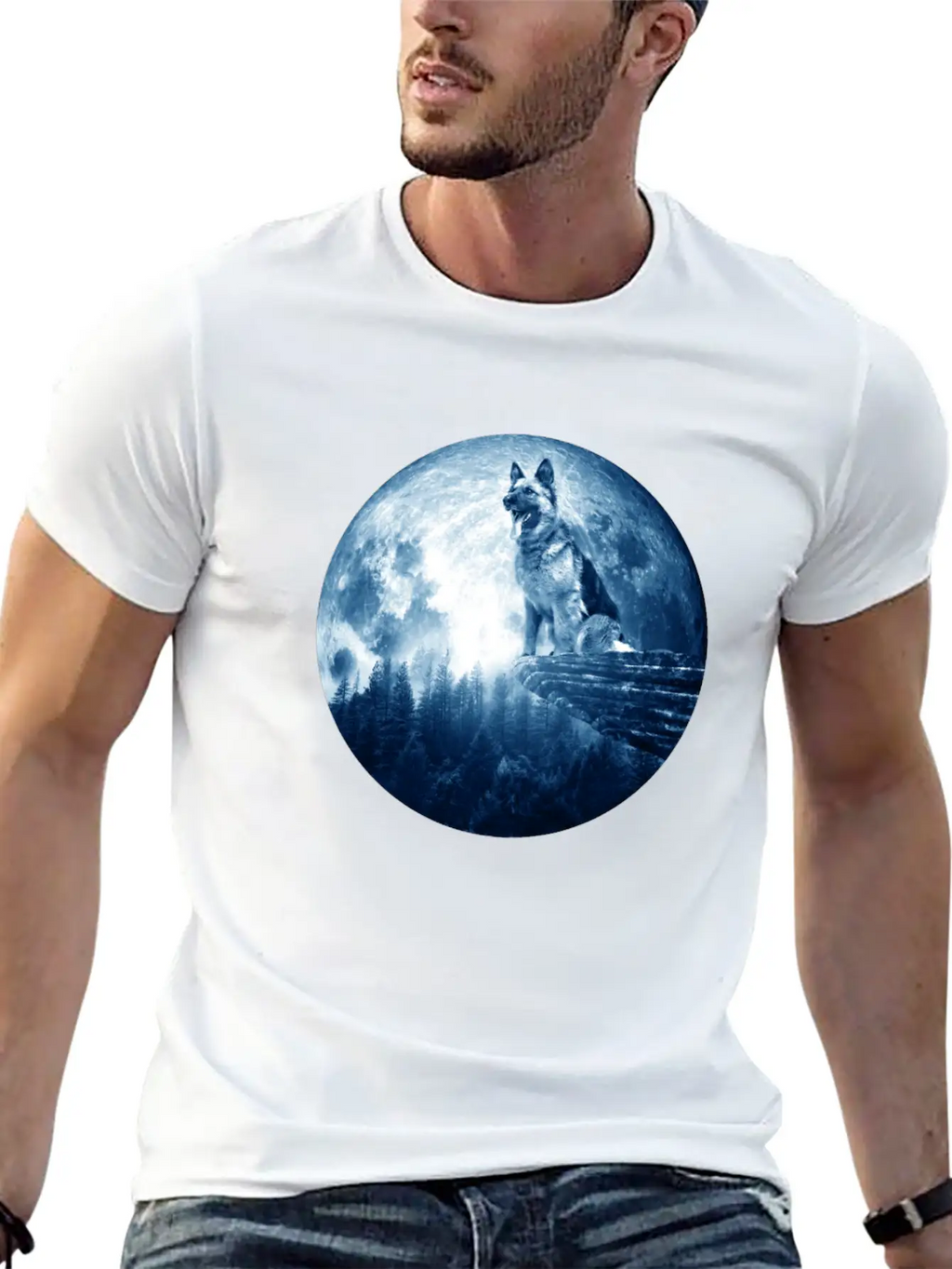 German Shepherd Dog Moon Dog Mom Dad Women Men Dog Stylish Everyday T-Shirt – Unisex Basic Cotton Tee