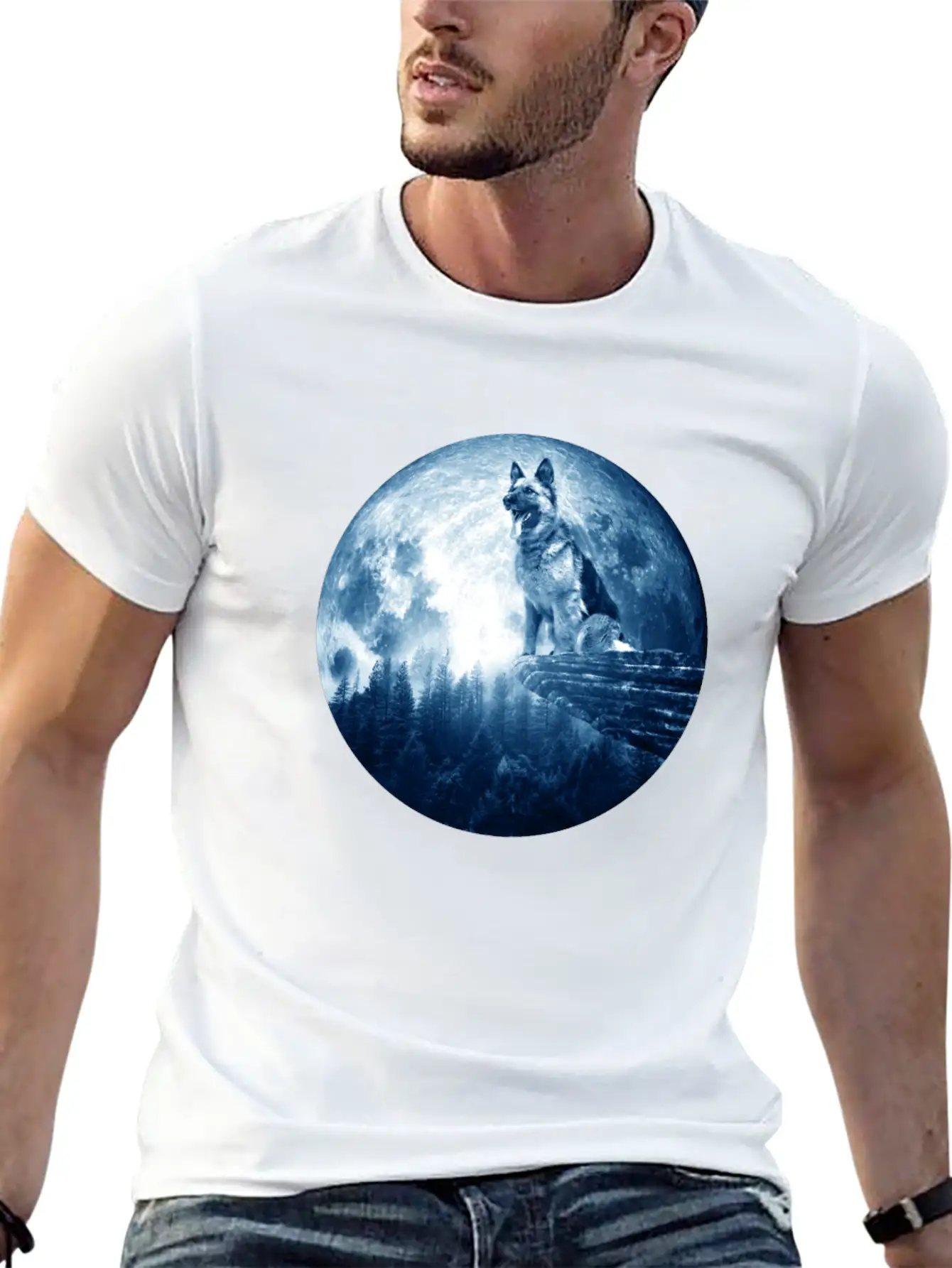 German Shepherd Dog Moon Dog Mom Dad Women Men Dog Stylish Everyday T-Shirt – Unisex Basic Cotton Tee