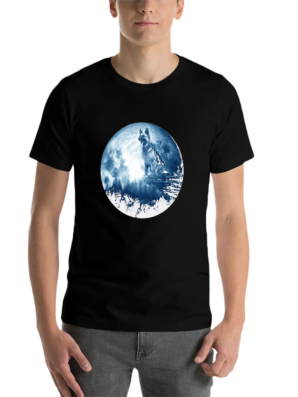 German Shepherd Dog Moon Dog Mom Dad Women Men Dog Stylish Everyday T-Shirt – Unisex Basic Cotton Tee