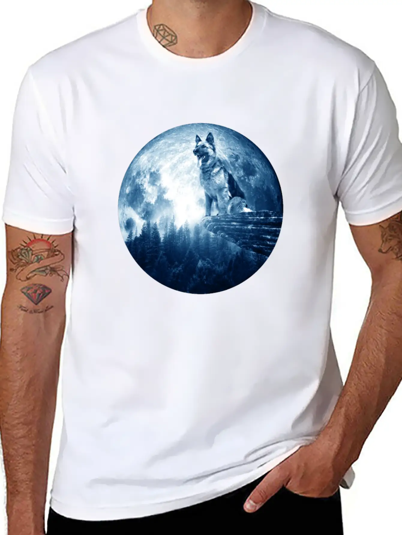 German Shepherd Dog Moon Dog Mom Dad Women Men Dog Stylish Everyday T-Shirt – Unisex Basic Cotton Tee
