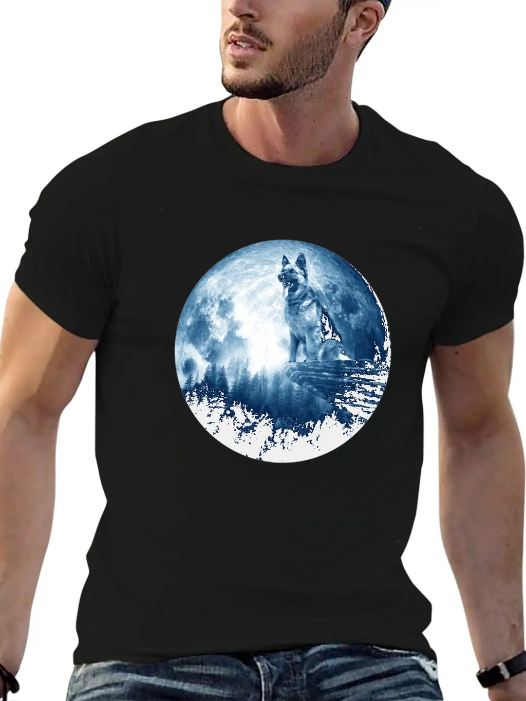 German Shepherd Dog Moon Dog Mom Dad Women Men Dog Stylish Everyday T-Shirt – Unisex Basic Cotton Tee