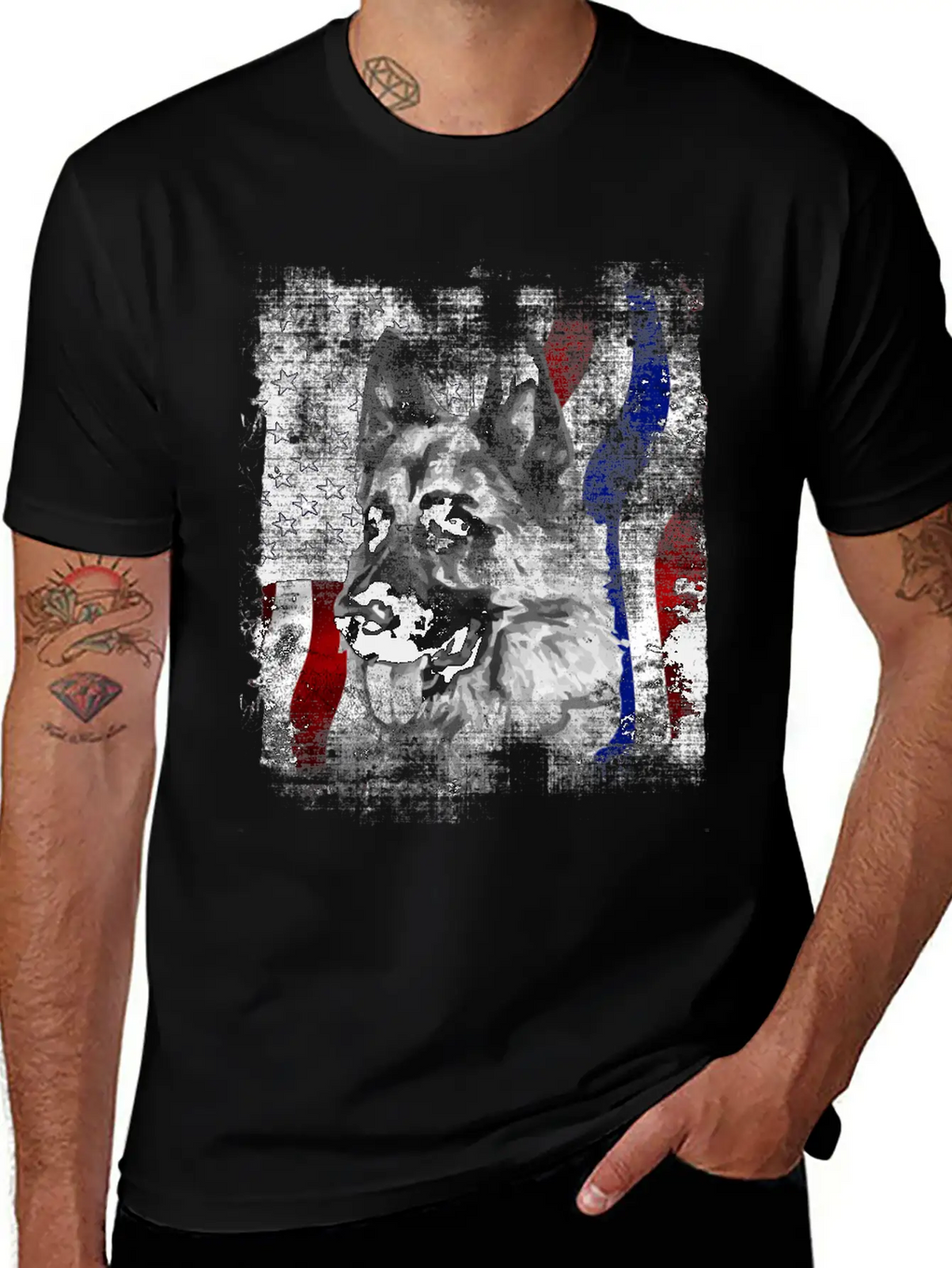German Shepherd K9 American Flag Police Dog Stylish Everyday T-Shirt – Unisex Basic Cotton Tee
