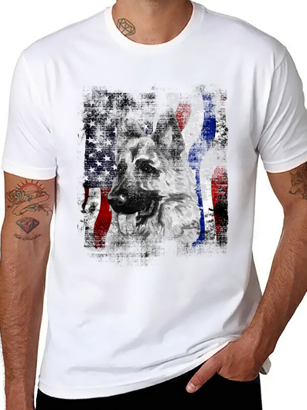 German Shepherd K9 American Flag Police Dog Stylish Everyday T-Shirt – Unisex Basic Cotton Tee