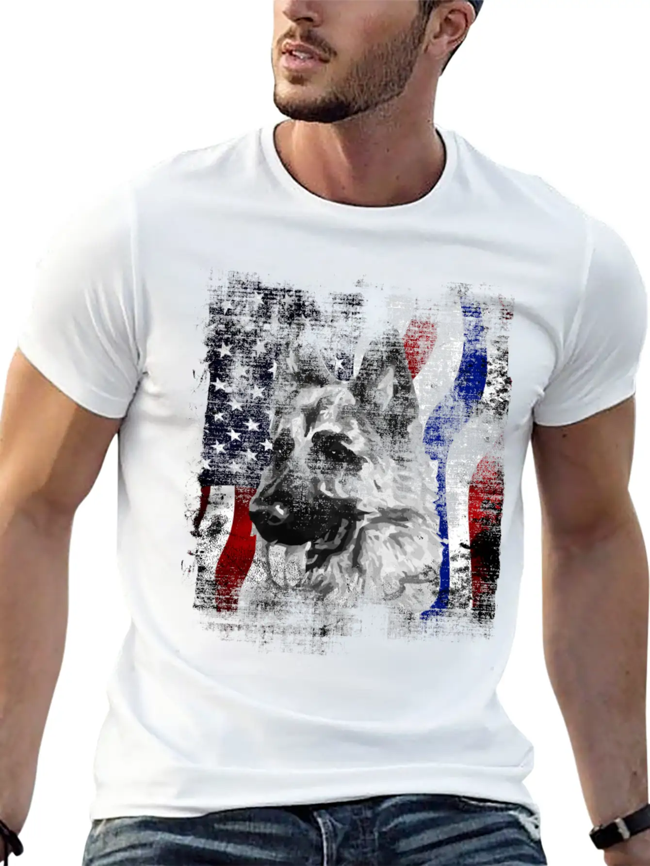 German Shepherd K9 American Flag Police Dog Stylish Everyday T-Shirt – Unisex Basic Cotton Tee