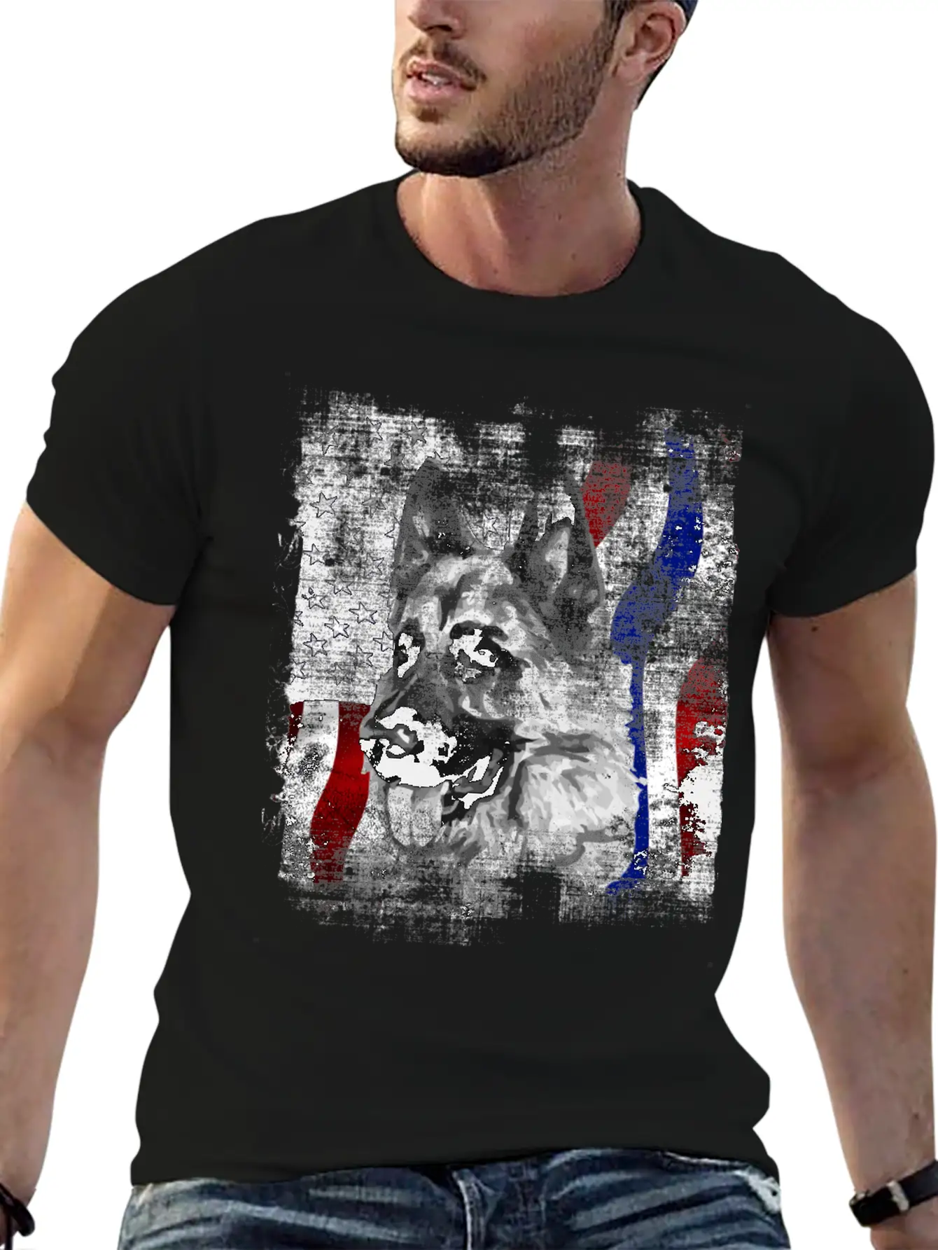 German Shepherd K9 American Flag Police Dog Stylish Everyday T-Shirt – Unisex Basic Cotton Tee