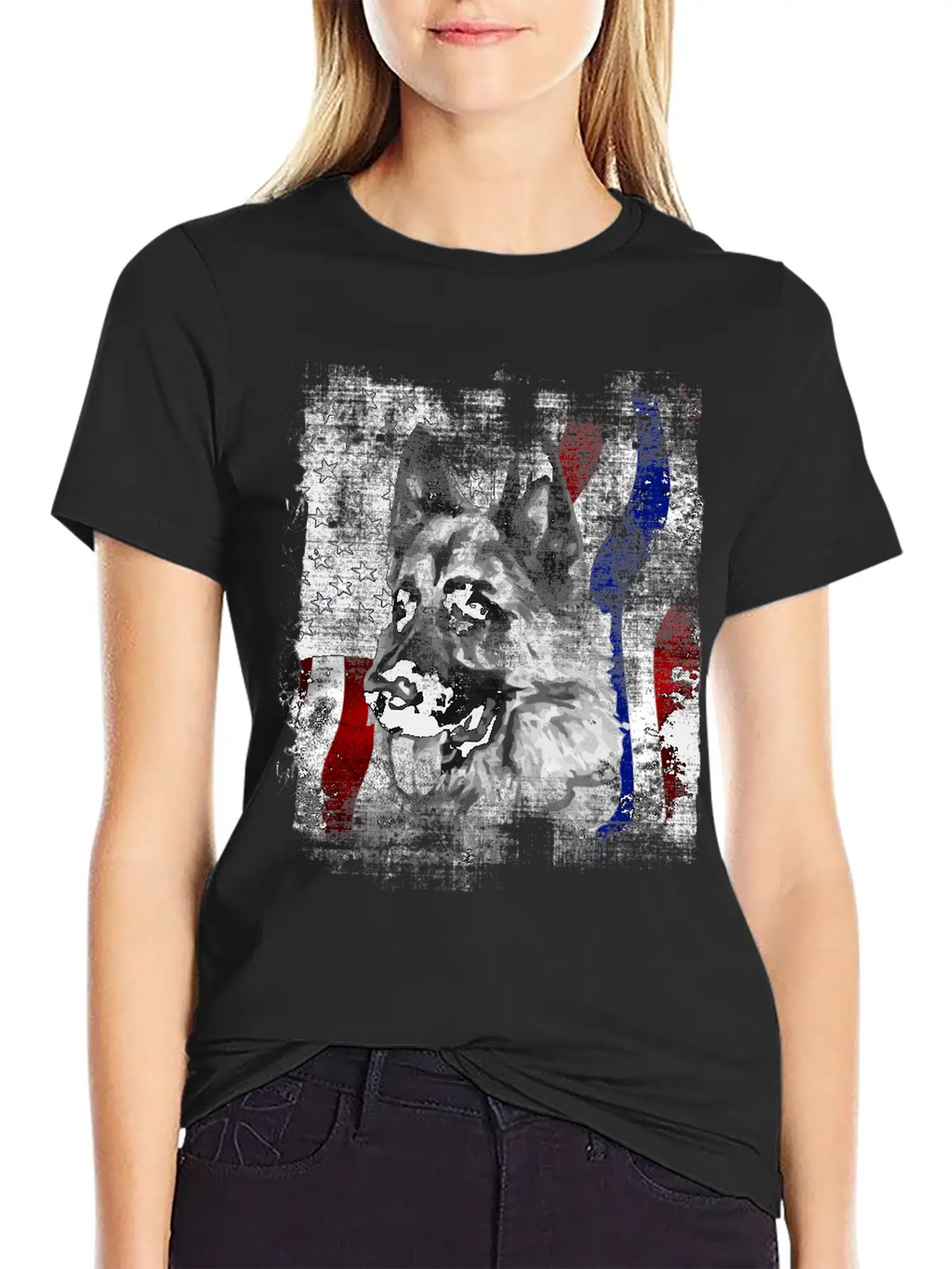 German Shepherd K9 American Flag Police Dog Stylish Everyday T-Shirt – Unisex Basic Cotton Tee