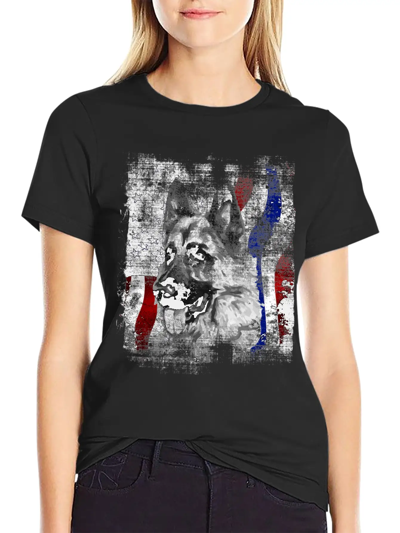 German Shepherd K9 American Flag Police Dog Stylish Everyday T-Shirt – Unisex Basic Cotton Tee