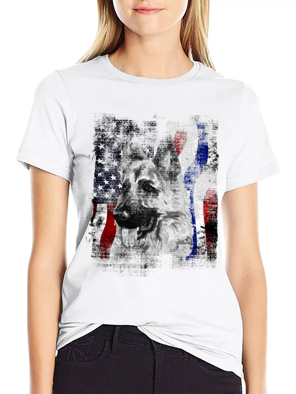 German Shepherd K9 American Flag Police Dog Stylish Everyday T-Shirt – Unisex Basic Cotton Tee