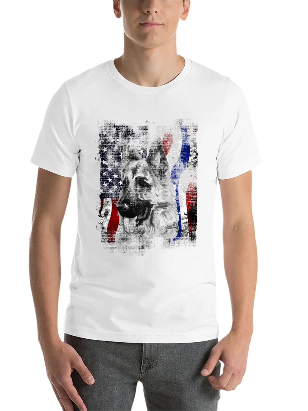 German Shepherd K9 American Flag Police Dog Stylish Everyday T-Shirt – Unisex Basic Cotton Tee