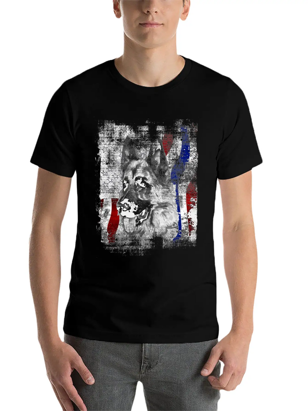 German Shepherd K9 American Flag Police Dog Stylish Everyday T-Shirt – Unisex Basic Cotton Tee