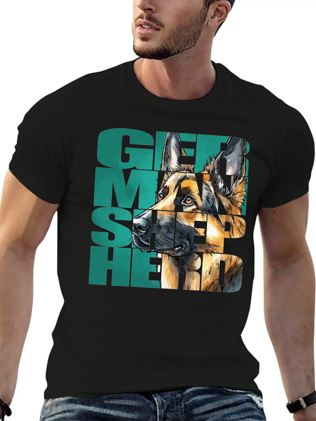 German Shepherd Portrait Casual Graphic T-Shirt – Simple And Comfortable Daily Wear