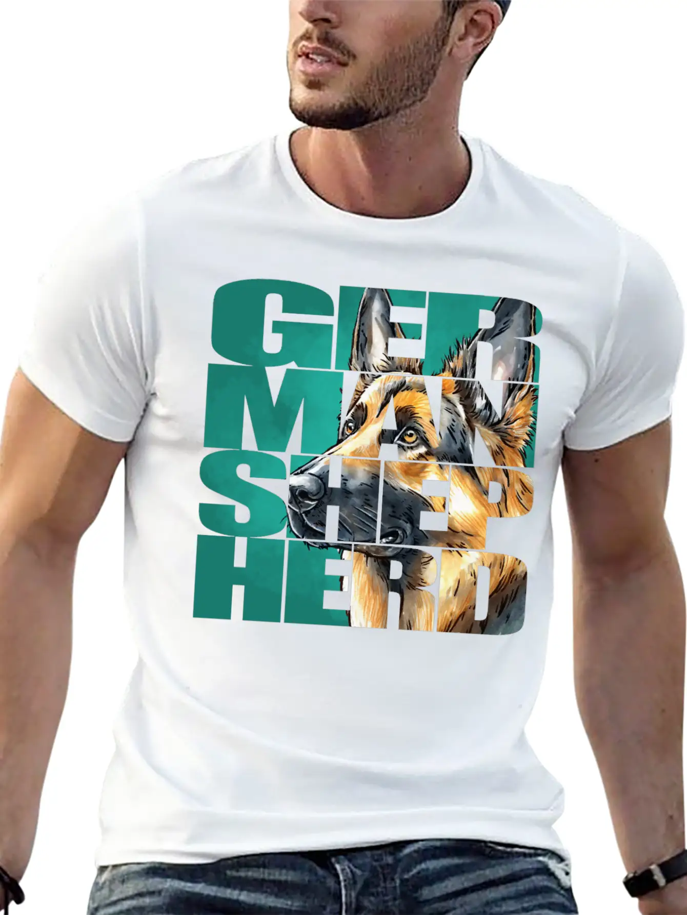 German Shepherd Portrait Casual Graphic T-Shirt – Simple And Comfortable Daily Wear