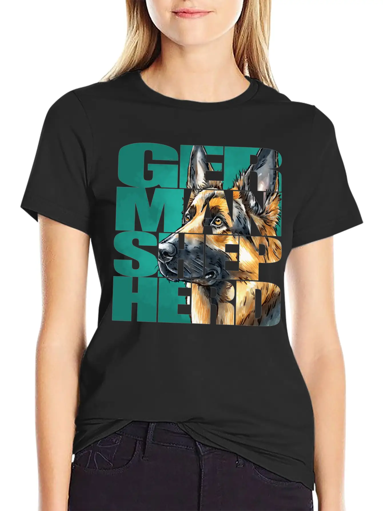 German Shepherd Portrait Casual Graphic T-Shirt – Simple And Comfortable Daily Wear