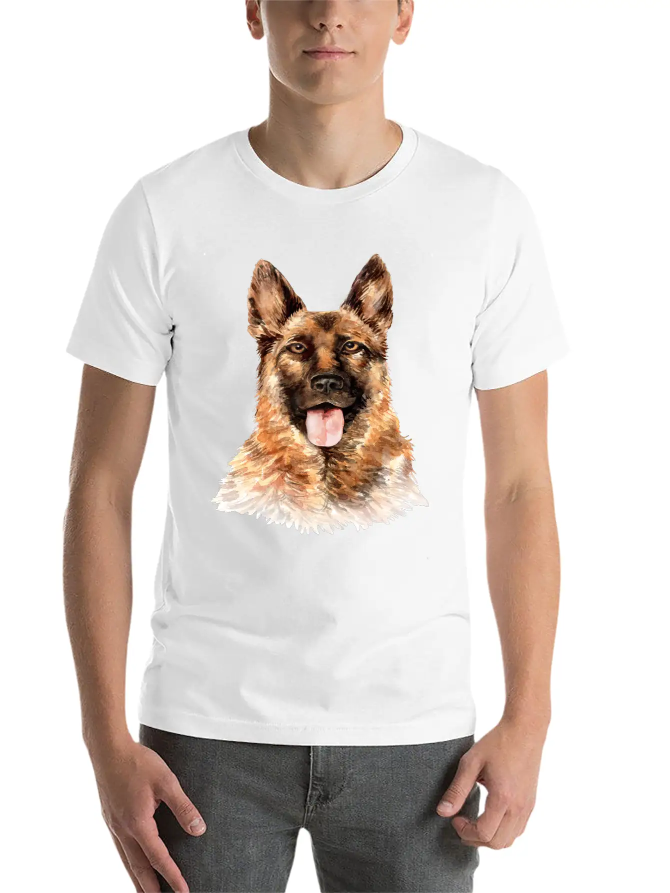 German Shepherd Watercolor Unisex Casual T-Shirt – Clean Design For Daily Comfort