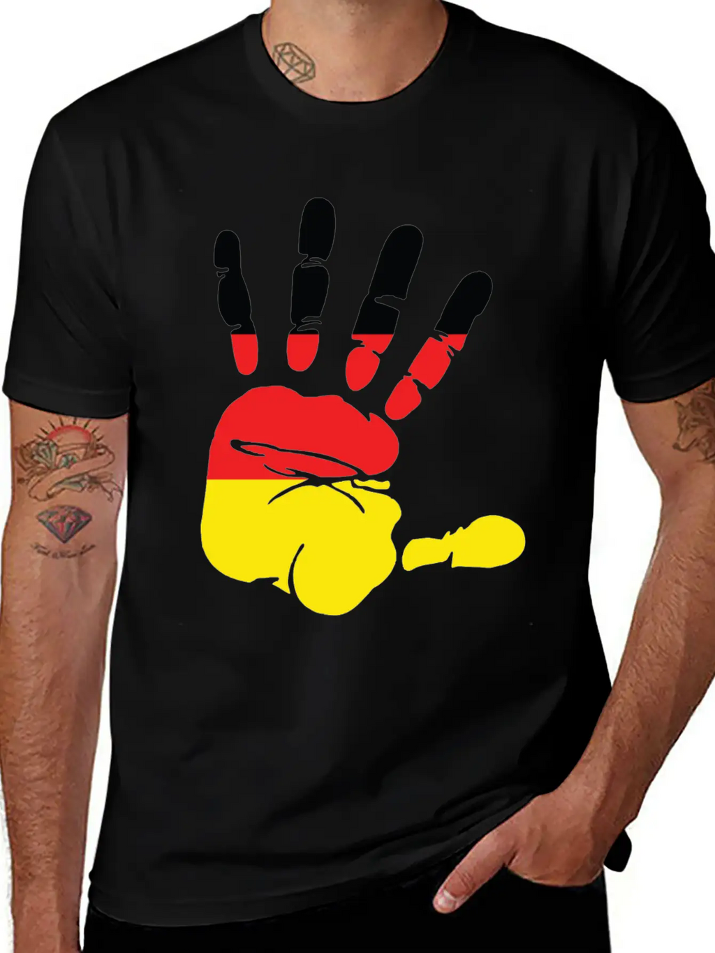 Germany Flag Handprint Patriotic Pride Stylish Everyday T-Shirt – Unisex Basic Cotton Tee
