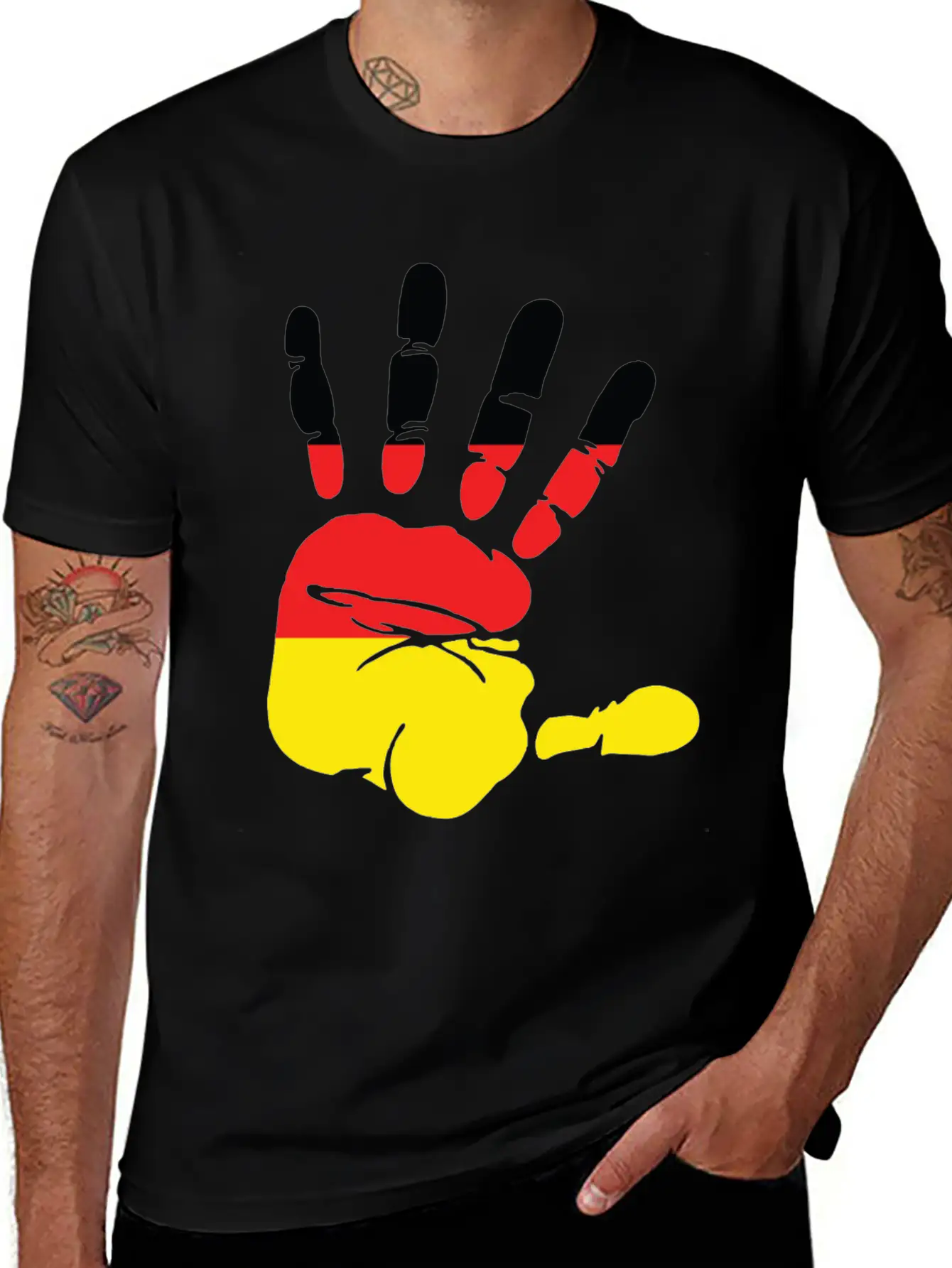 Germany Flag Handprint Patriotic Pride Stylish Everyday T-Shirt – Unisex Basic Cotton Tee