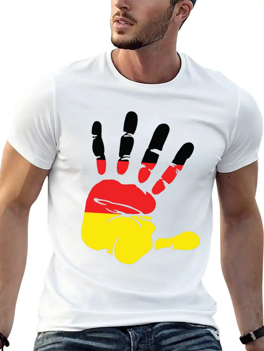 Germany Flag Handprint Patriotic Pride Stylish Everyday T-Shirt – Unisex Basic Cotton Tee